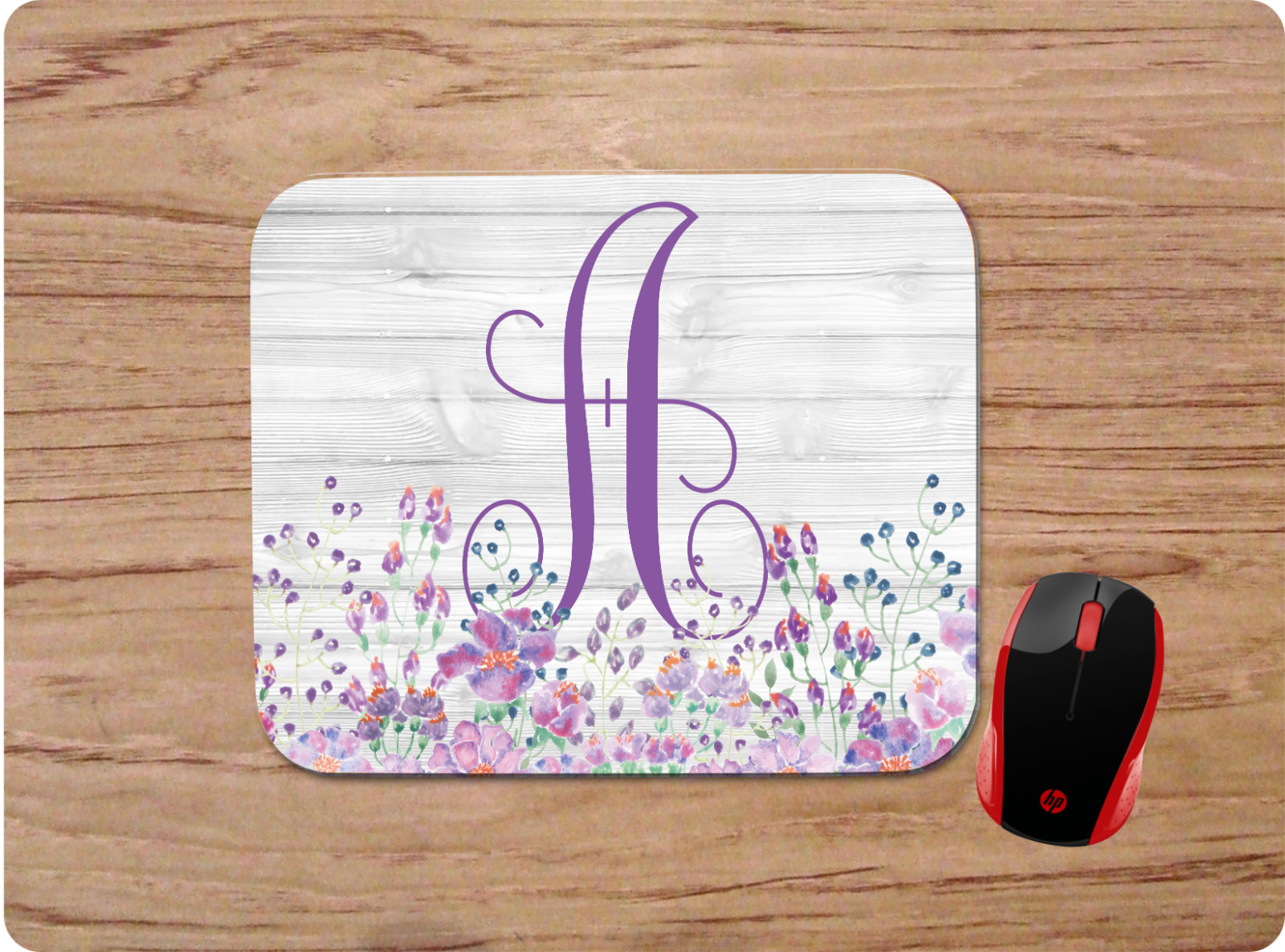 MONOGRAMMED INITIAL PERSONALIZED MOUSEPAD DESK MAT FLORAL WATERCOLOR OFFICE GIFT