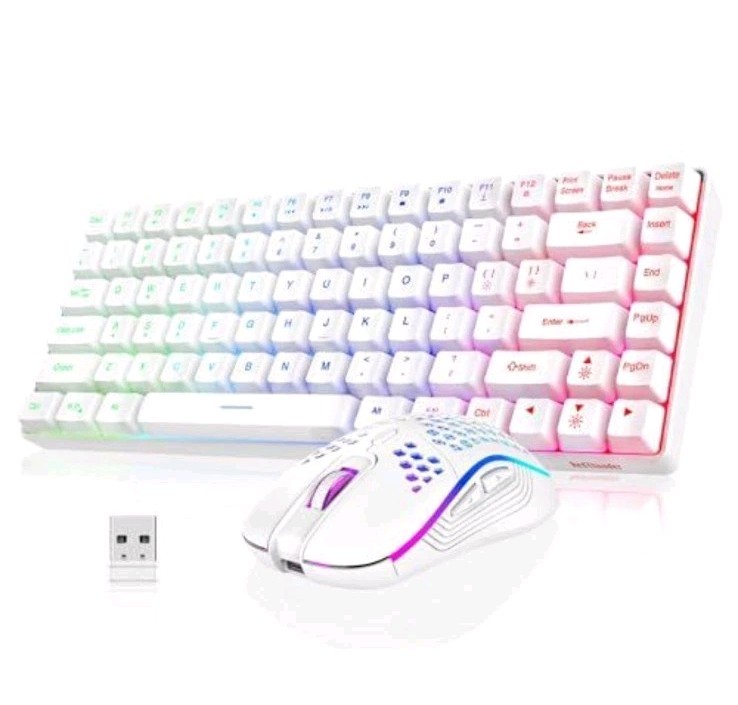 RedThunder K84 Wireless Keyboard and Mouse Combo, Rainbow Backlit, 84-Key, White