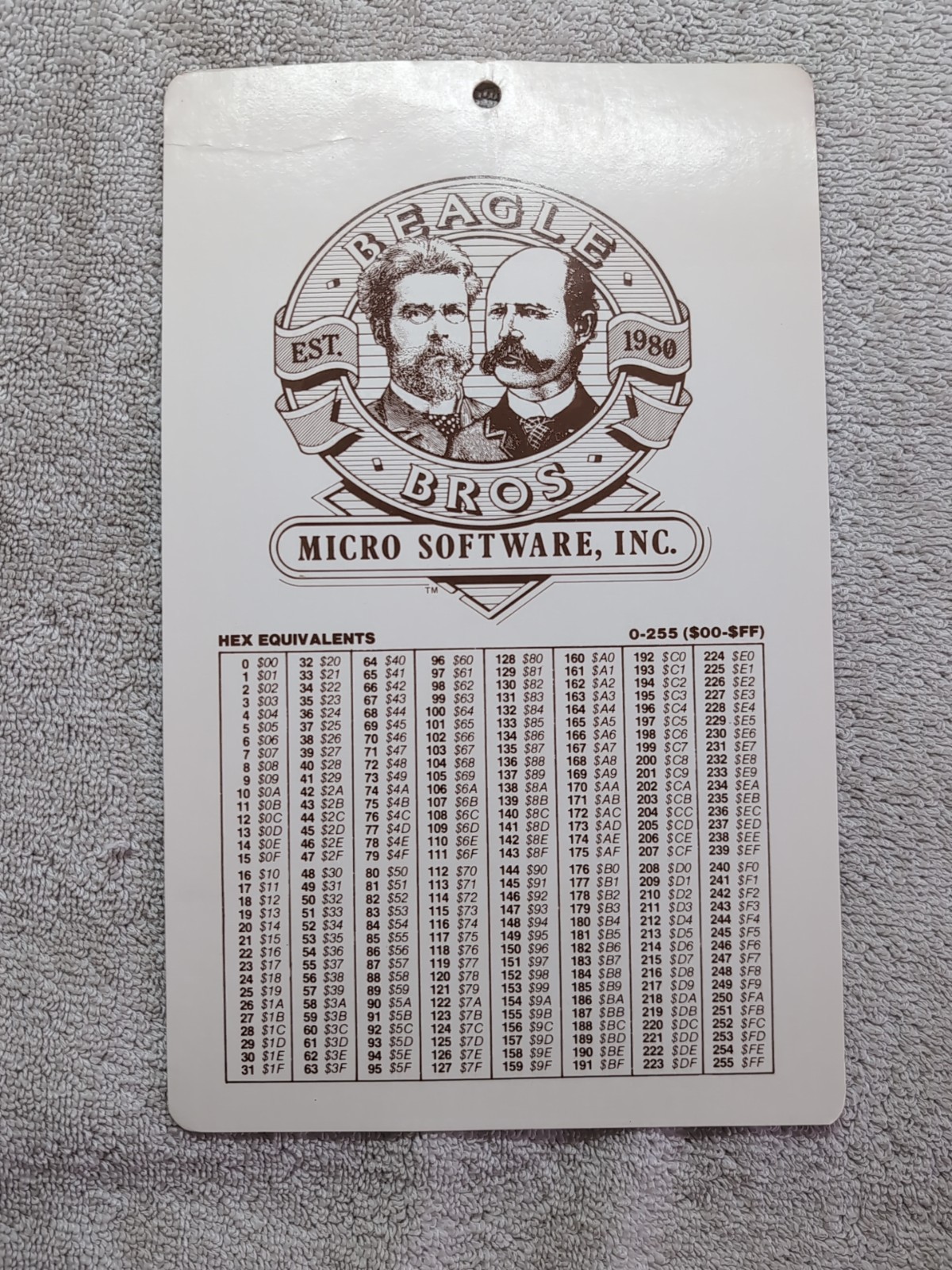 1984 Beagle Brothers Hex Table Peeks Pokes Reference Card Supplement Bros