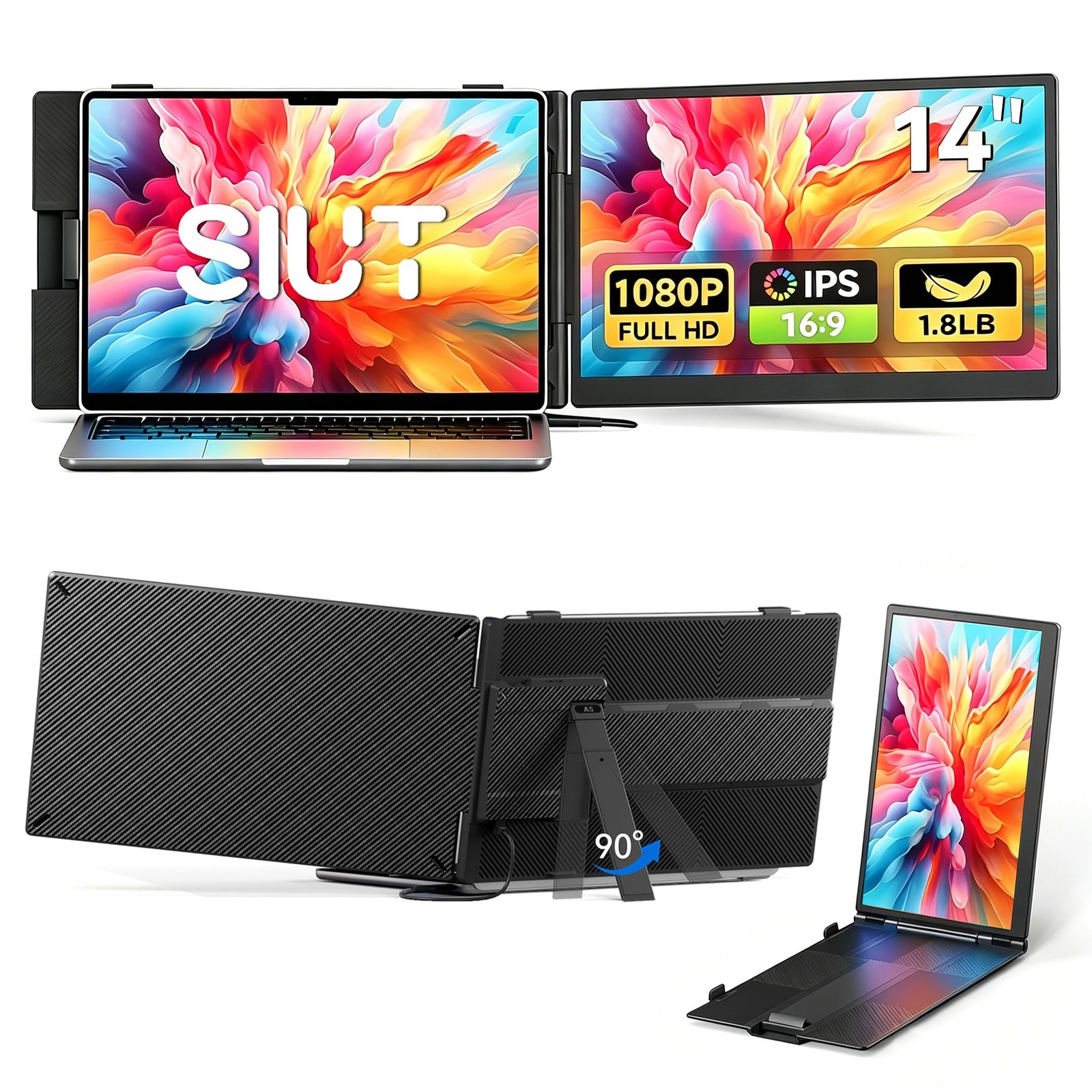 SIUT Laptop Screen Extender 14inch FHD 1080P IPS Dual Portable Laptop Monitor...