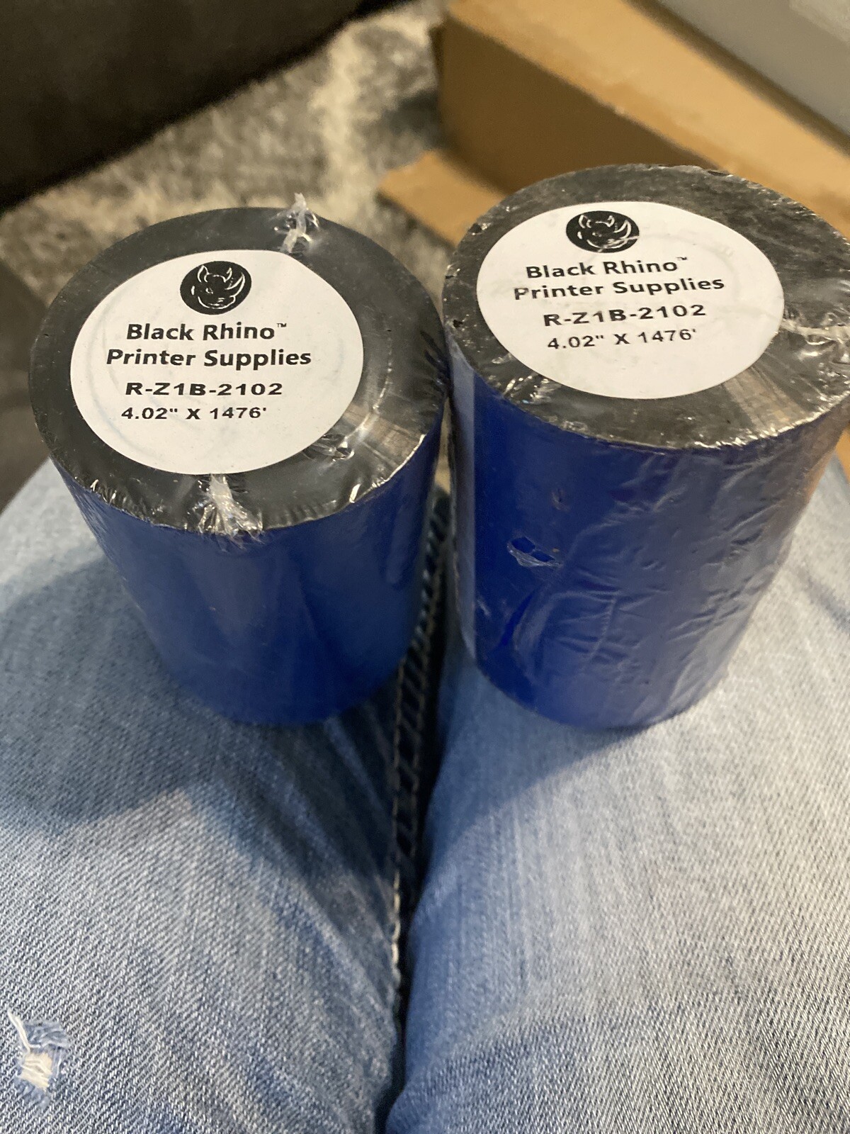 (2 Rolls) BLACK RHINO THERMAL TRANSFER RIBBON,    R-Z1B-2102 4.02" x 1476' (B33)
