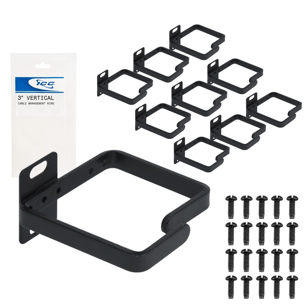 3-Inch Metal Cable Management Ring, Vertical Rack/Wall, 10-Pack