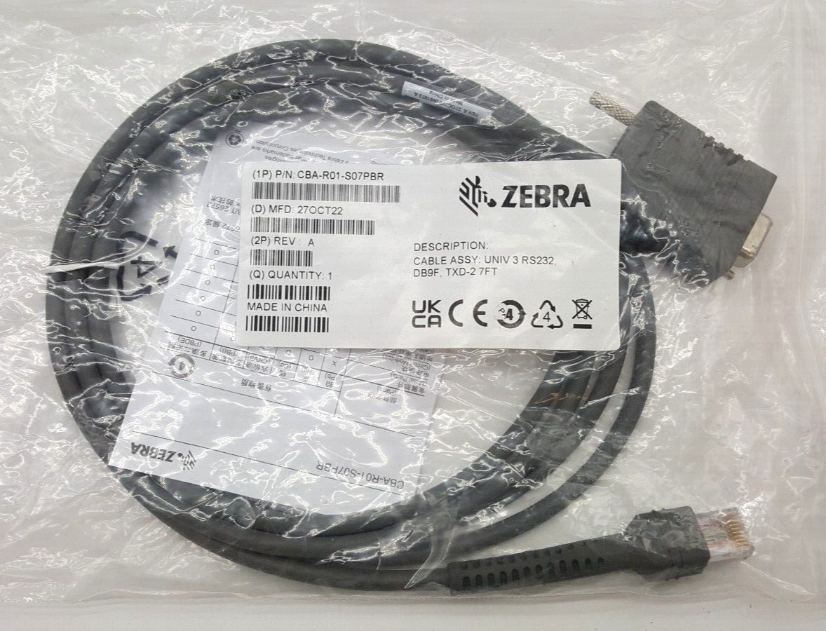 ZEBRA / SYMBOL CBA-R10-S07ZBR STRAIGHT CABLE 7FT RS232 NIXDORF BEETLE