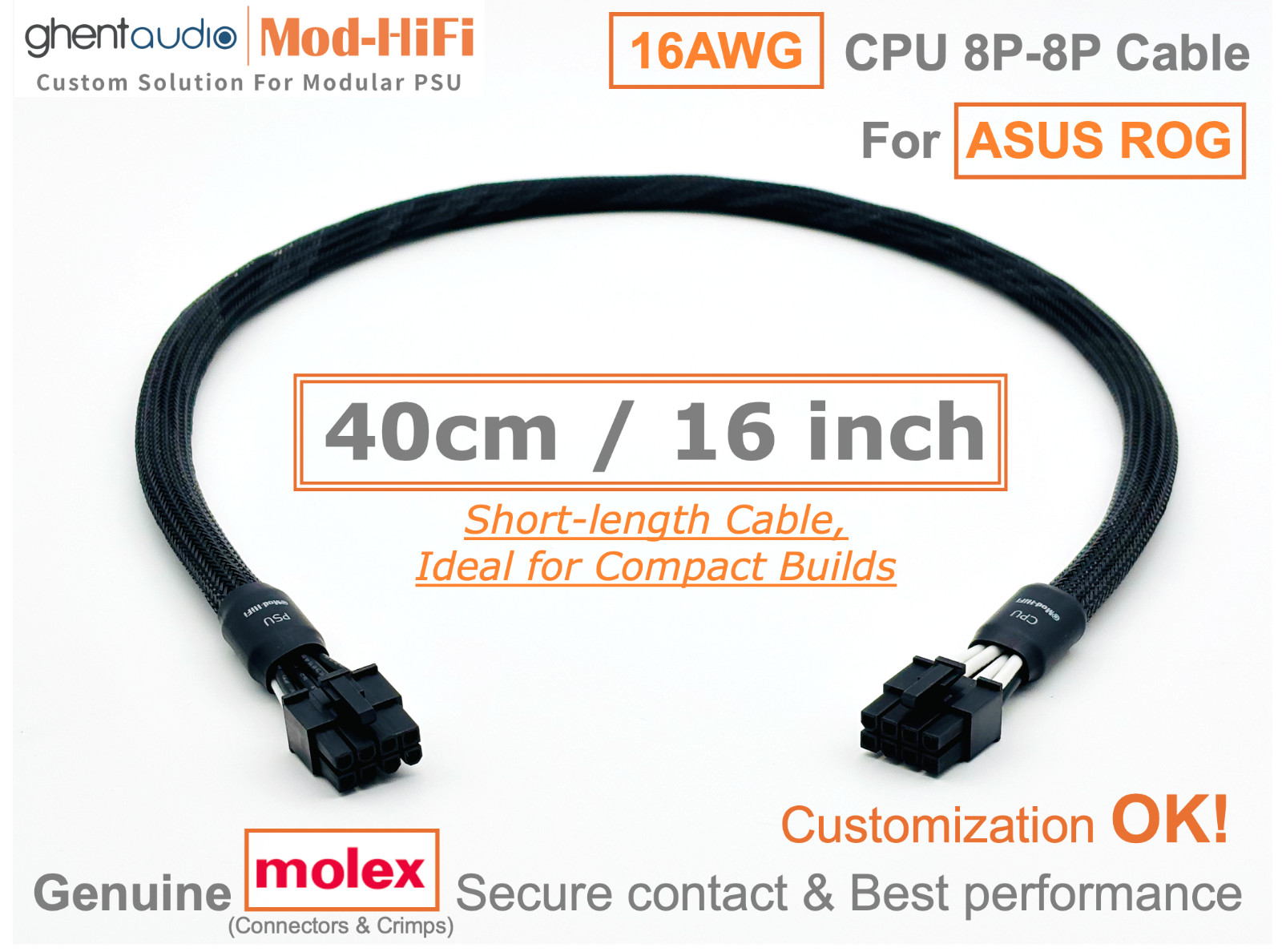 ⚡️UPgrading-16AWG CPU 8-Pin Cable for ASUS ROG THOR LOKI STRIX -📏40cm / 16 inch