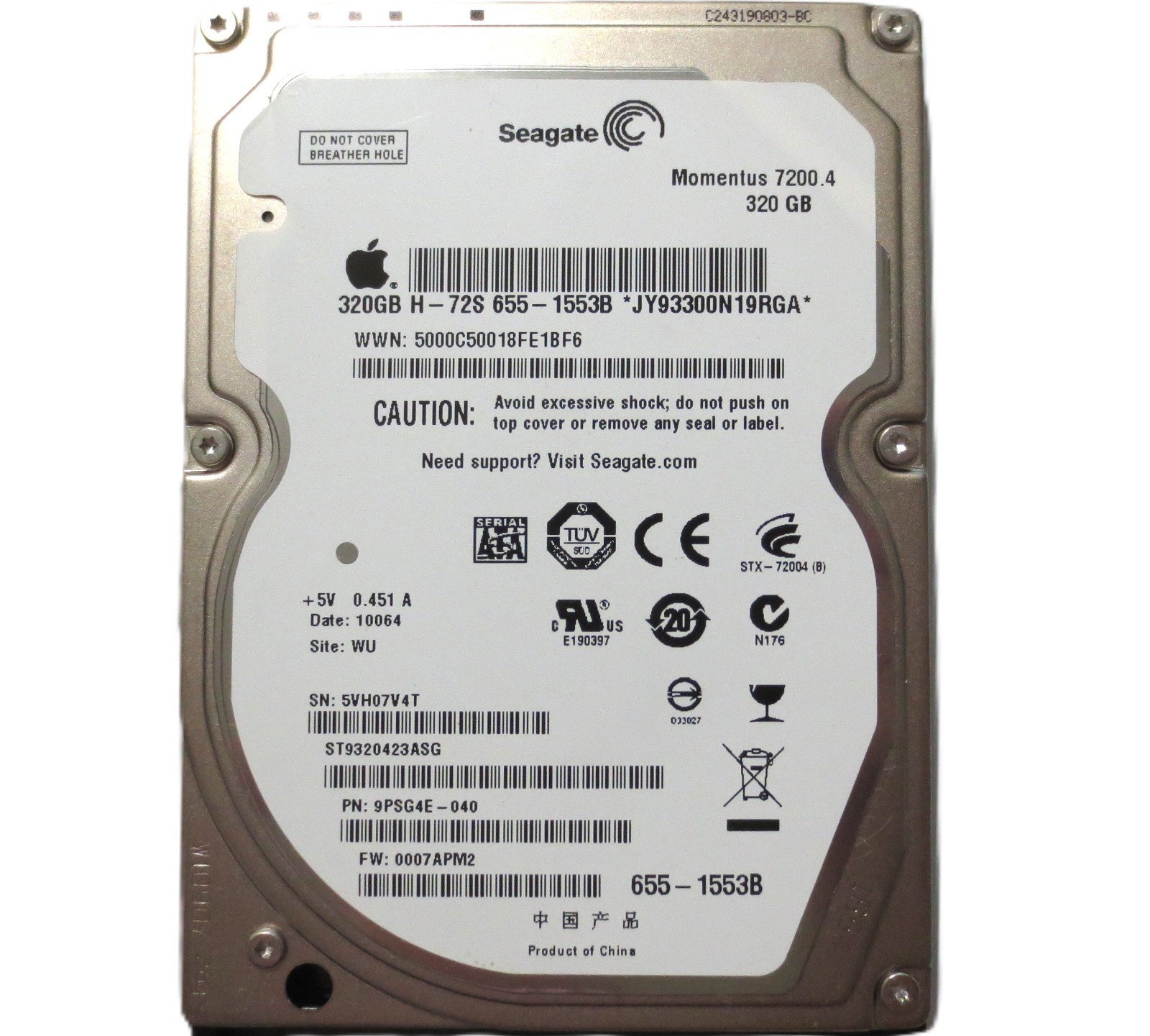 Seagate ST9320423ASG 9PSG4E-040 0007APM2 WU (5VH) China 320gb Sata 2.5" HDD 2009
