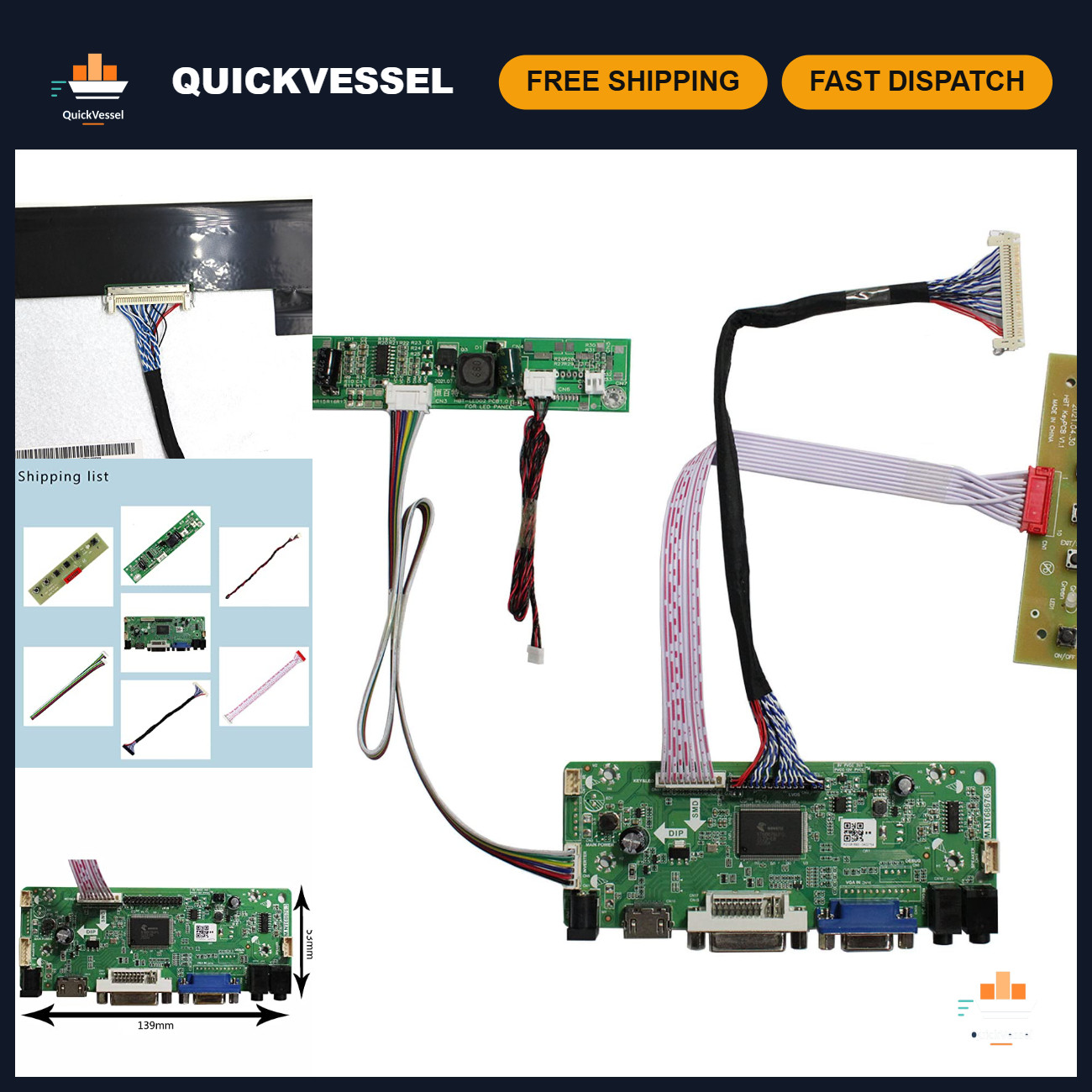 DVI VGA LCD Controller Board for 21.5" 23" 27" 1920x1080 30 Pin Display Panel