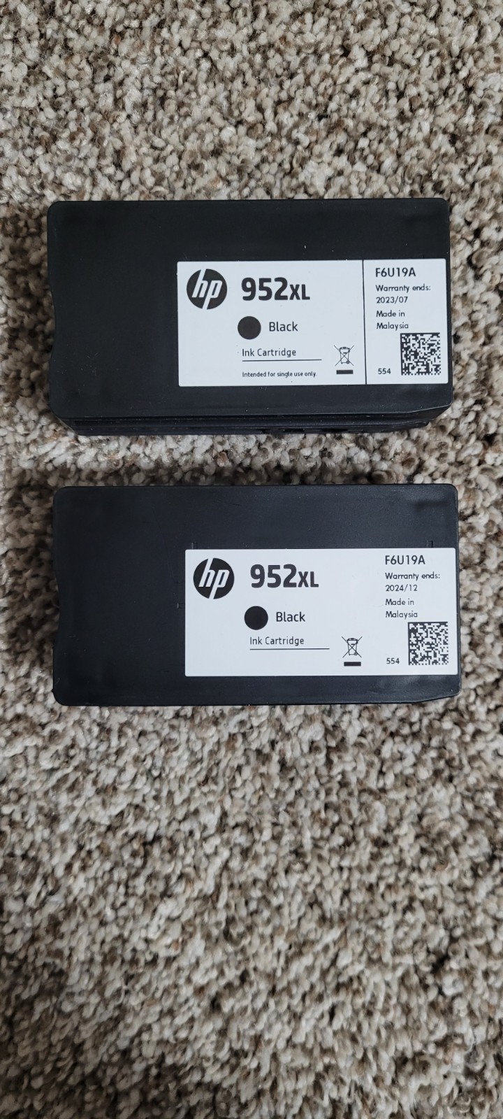 HP 952XL Black High Yield Ink 2 Pack F6U19A Expired 07/23 & 12/24