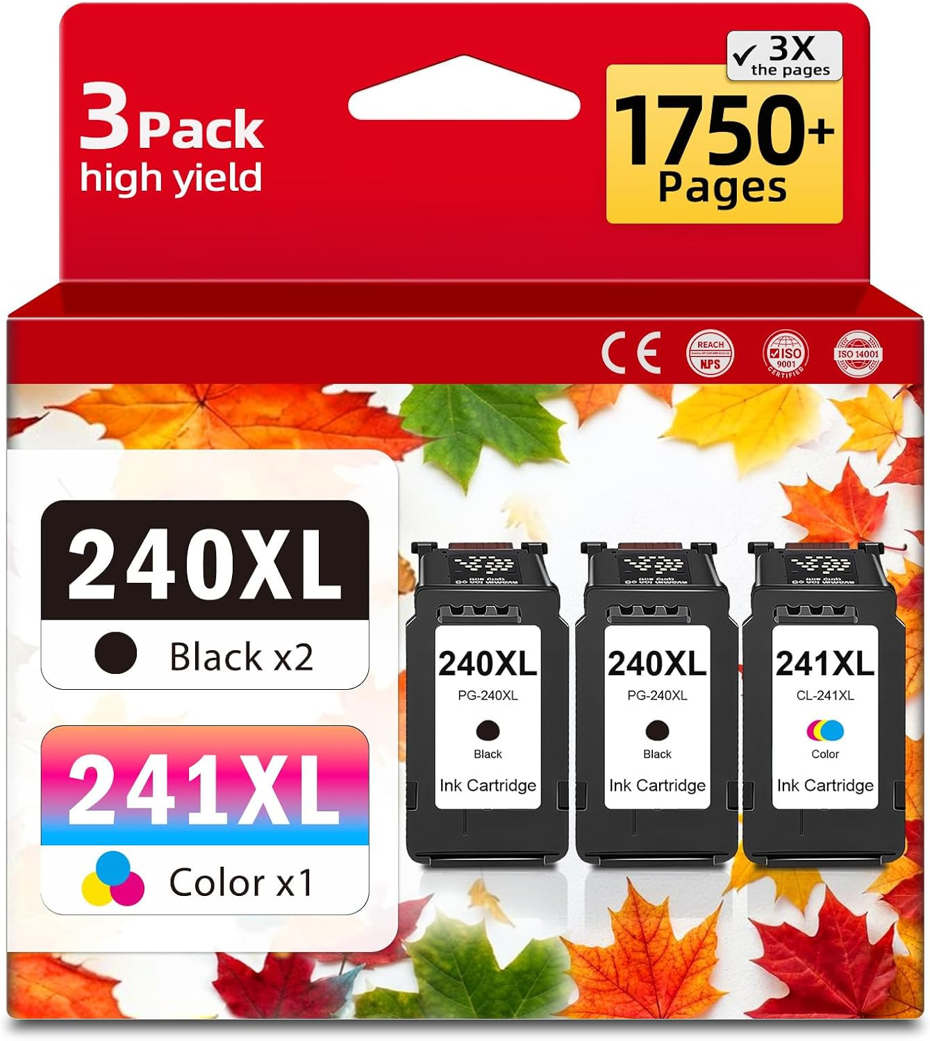 240XL 241XL 3-Pack Ink Cartridge Replacement for PG-240 CL-241 PG240 CL241