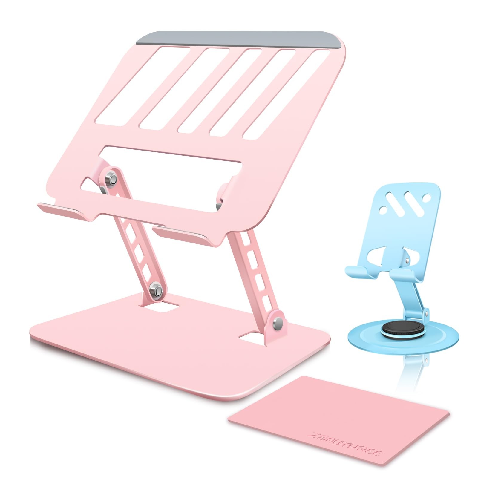 Pink Adjustable Laptop Stand Phone Holder Foldable Riser Desk Mount