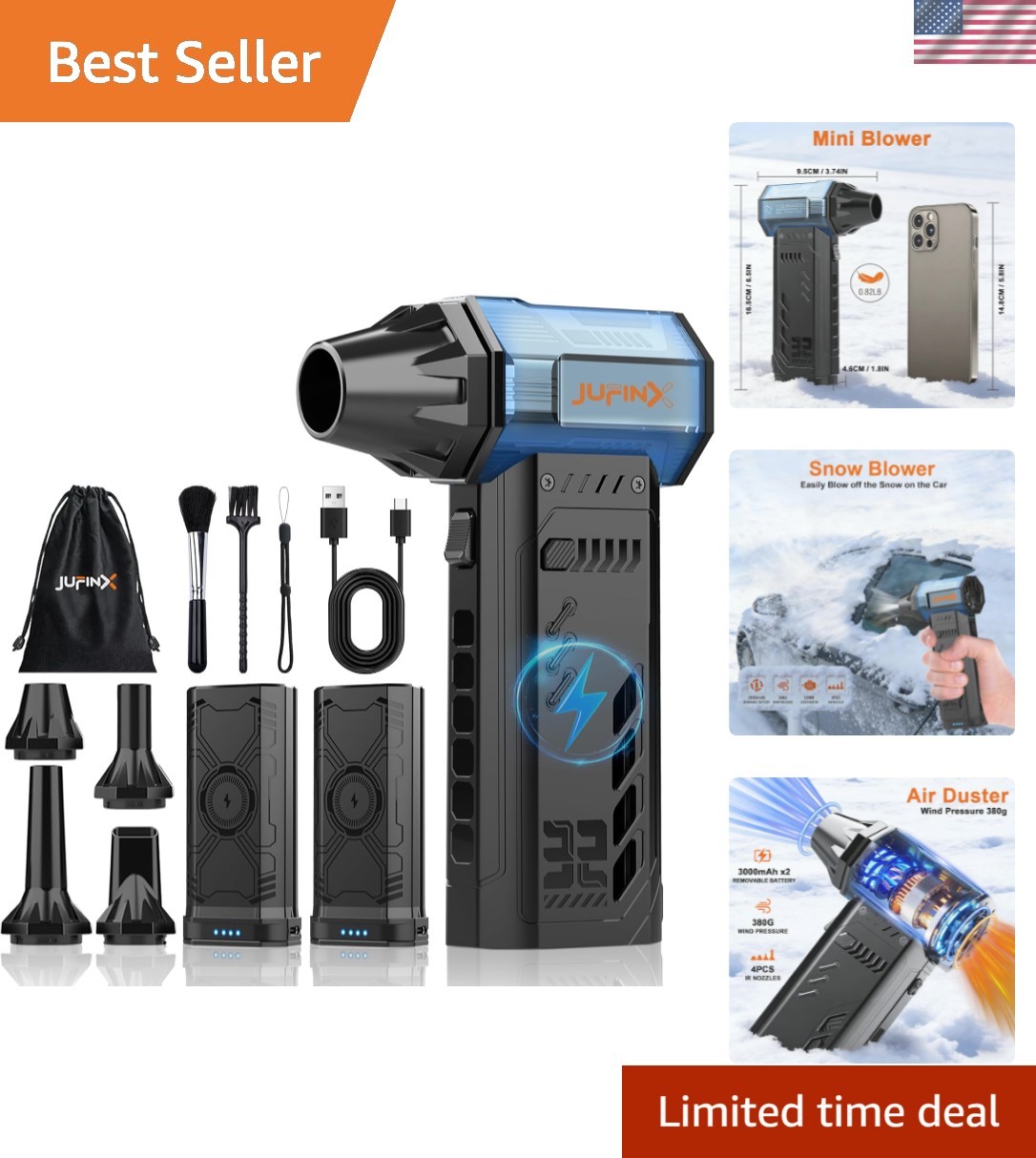 250,000 RPM Electric Air Duster with Replaceable Batteries - Compact & Powerful