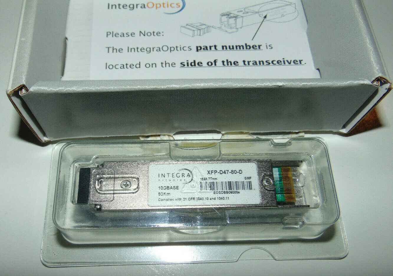 Integra SFP/XFP Transceiver XFP DWDM 1539.77nm 80km, 10Base. #XFP-D47-80-D * NEW
