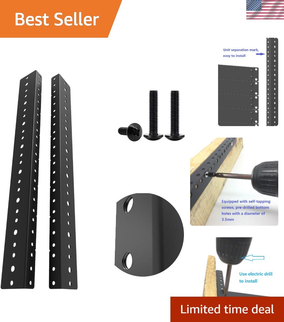 8U Rack Rails Kit - Includes 32 Screws for Easy Server Mounting - Black Finish