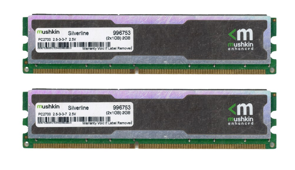 Working Memory Mushkin 2GB (2x1GB) DDR1 SDRAM DIMM PC-2700 333MHz 996753 Non-ECC