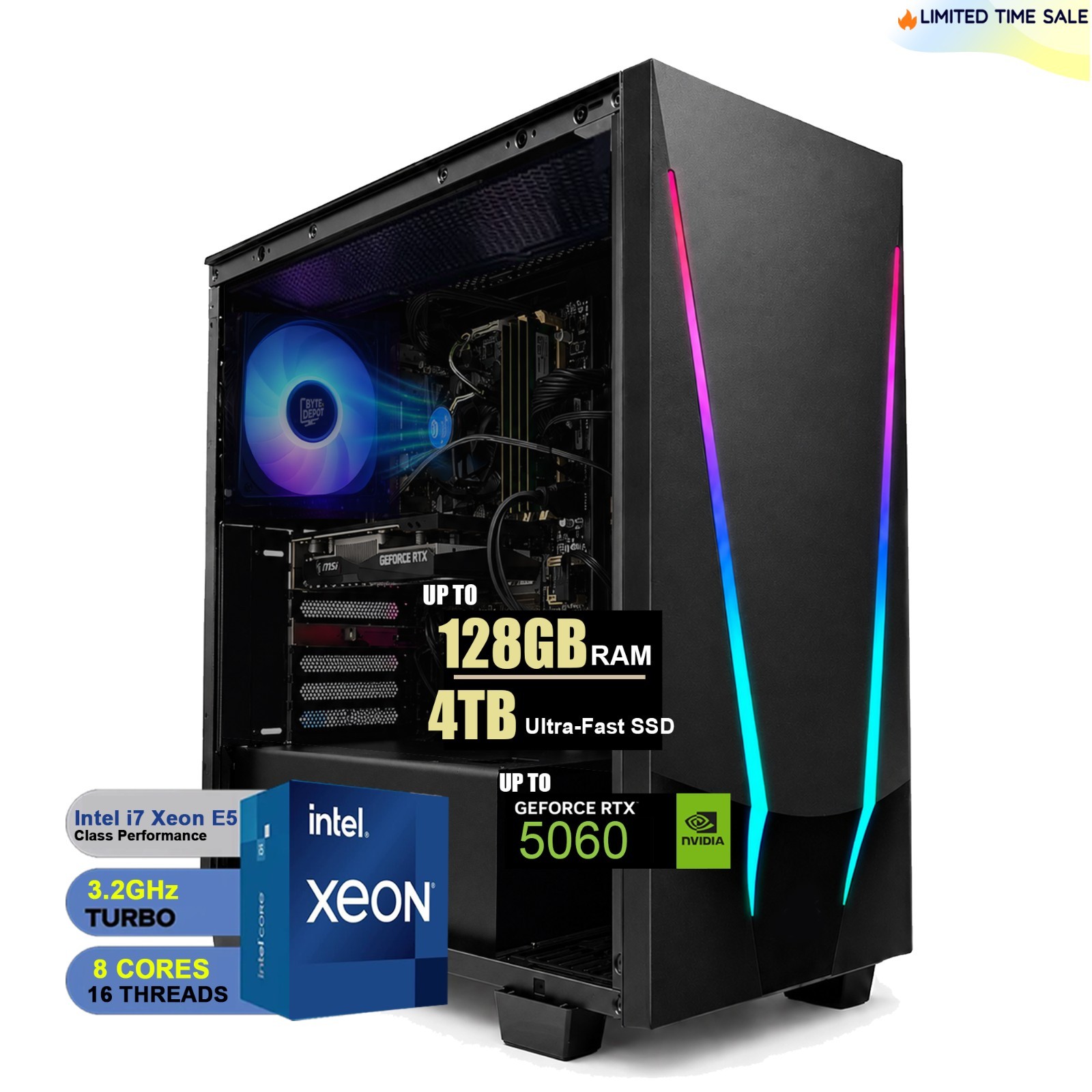 Gaming PC NVIDIA RTX 3050 Desktop Computer, Up to 128GB RAM, 4TB SSD, Windows 11