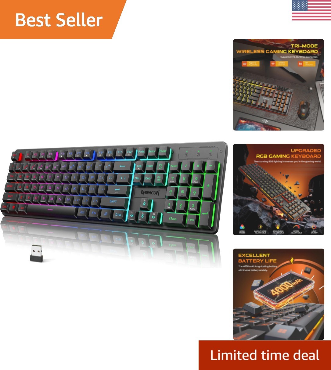 K521KS Wireless RGB Gaming Keyboard – Tri-Mode Connection & 4000mAh Battery