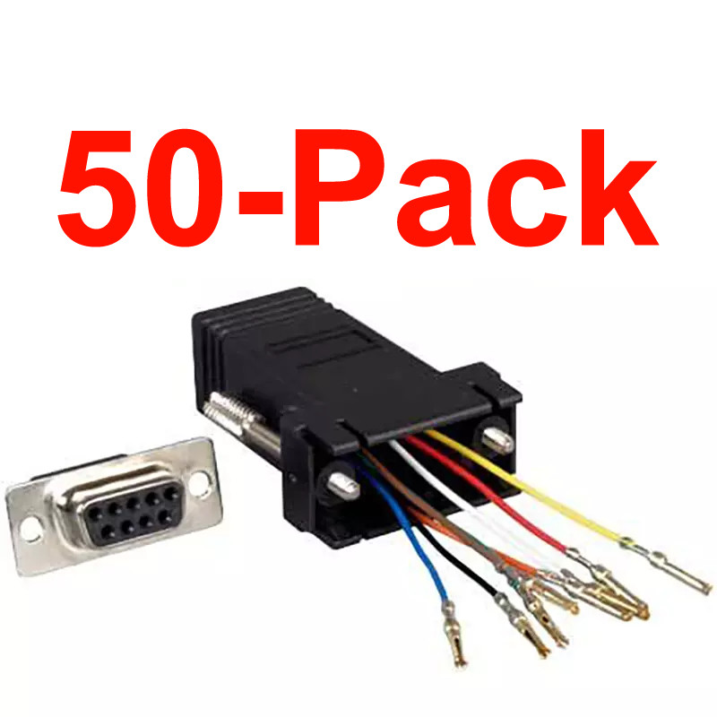RJ45 to DB9 Female Modular Adapter RJ45F to DB9F Serial Adapter 50-Pack