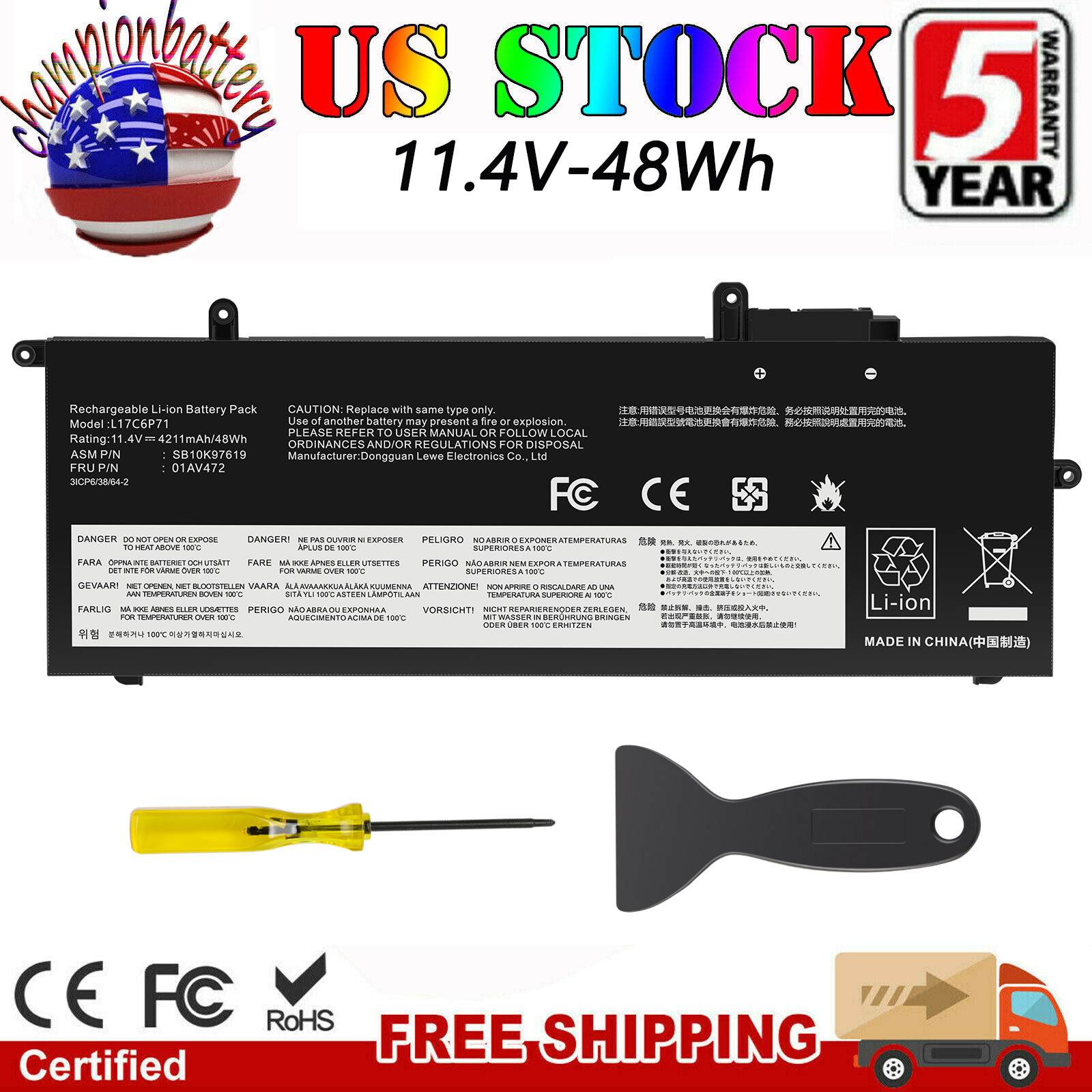 01AV470 01AV471 L17C6P71 L17M6P71 Battery for Lenovo ThinkPad X280 A285 48Wh