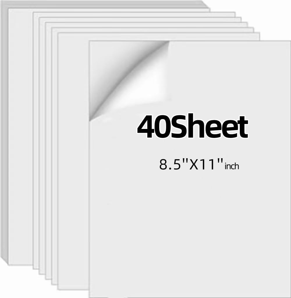 Printer Paper Sticker Matte, 8.5x11 Adhesive Printable Sheets Inkjet Laser