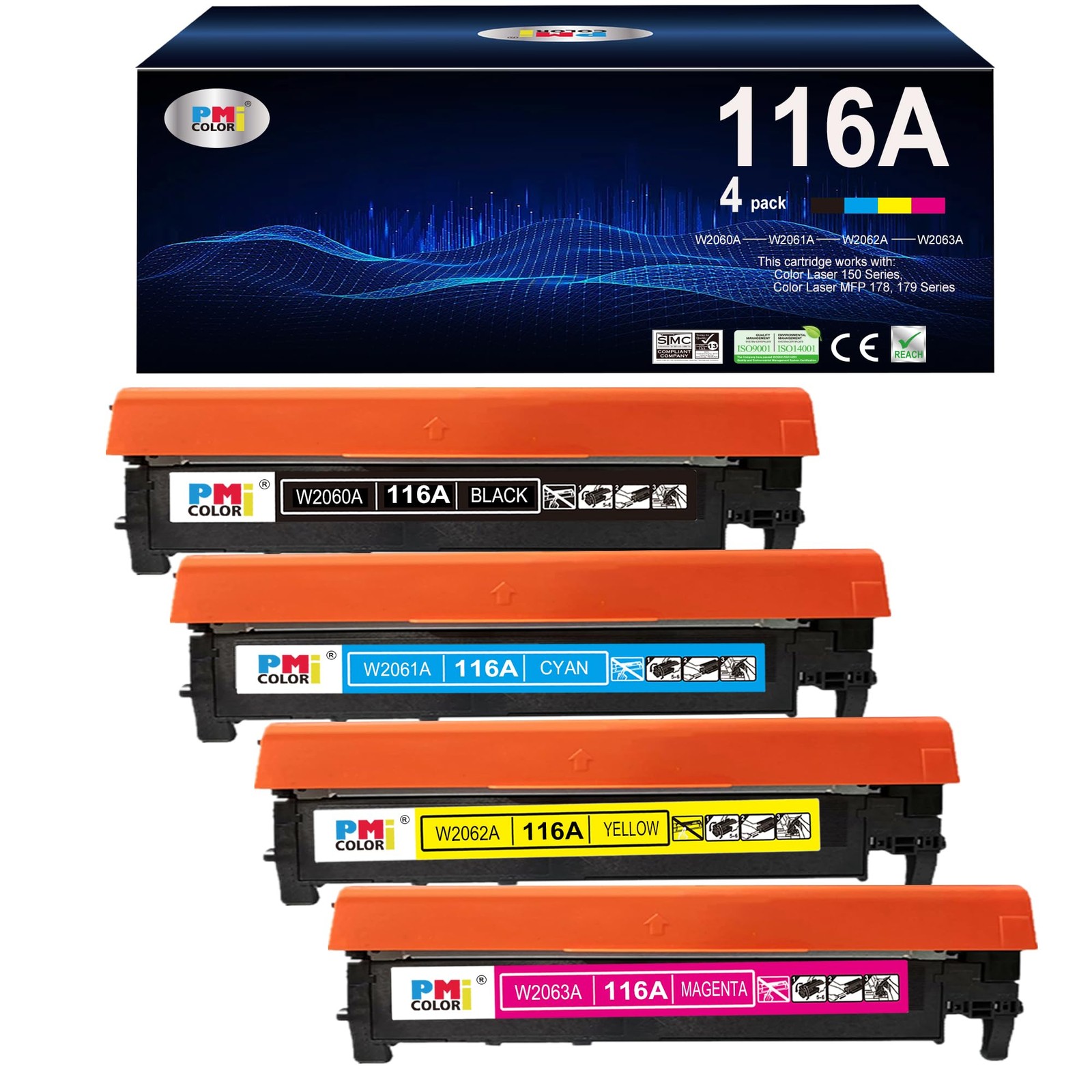 4 Pack Replacement HP 116A Toner Cartridges for Color LaserJet Pro 150a