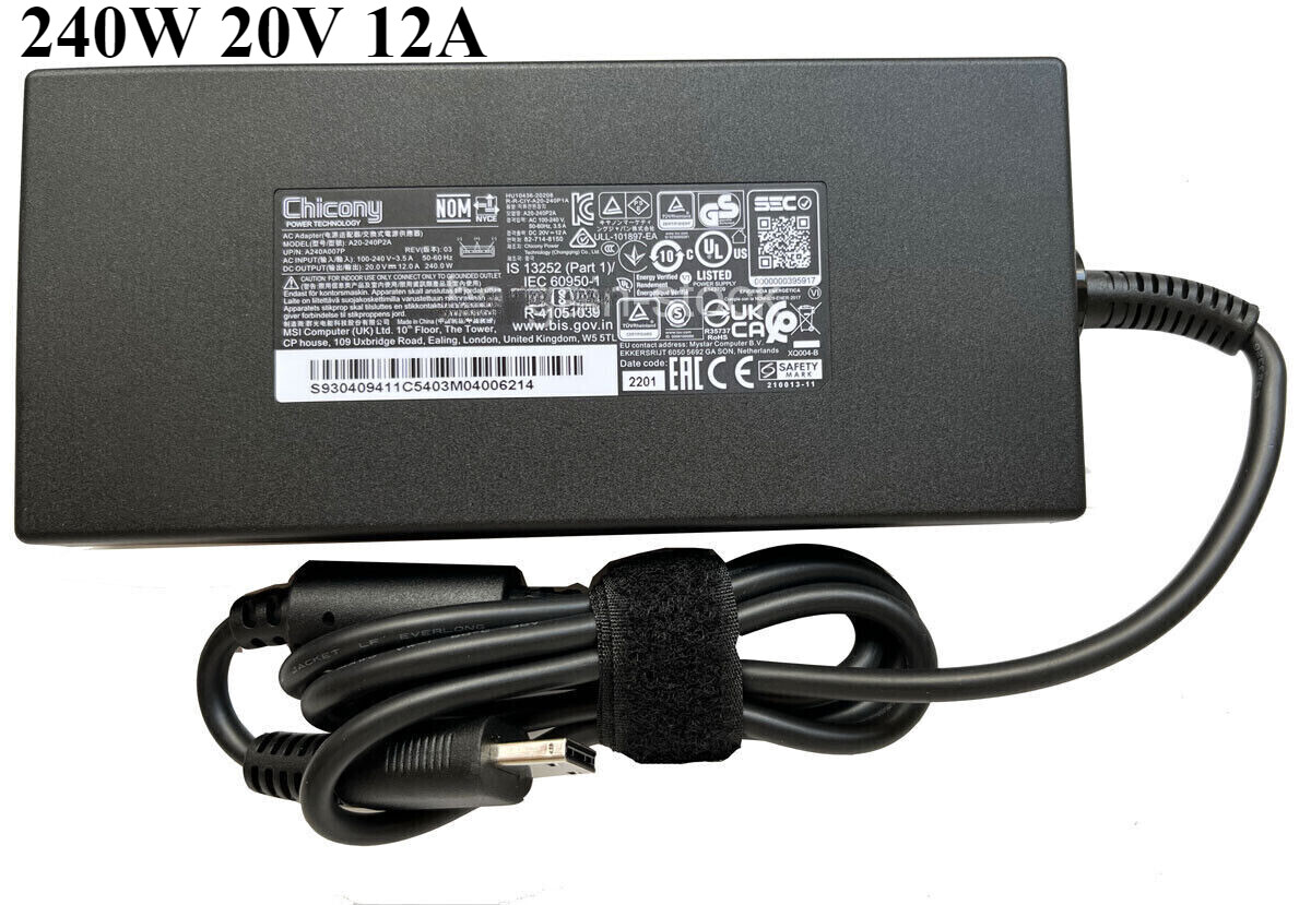 Genuine Chicony 240W Charger AC Adapter for MSI Stealth 17 Studio A13VI-017US