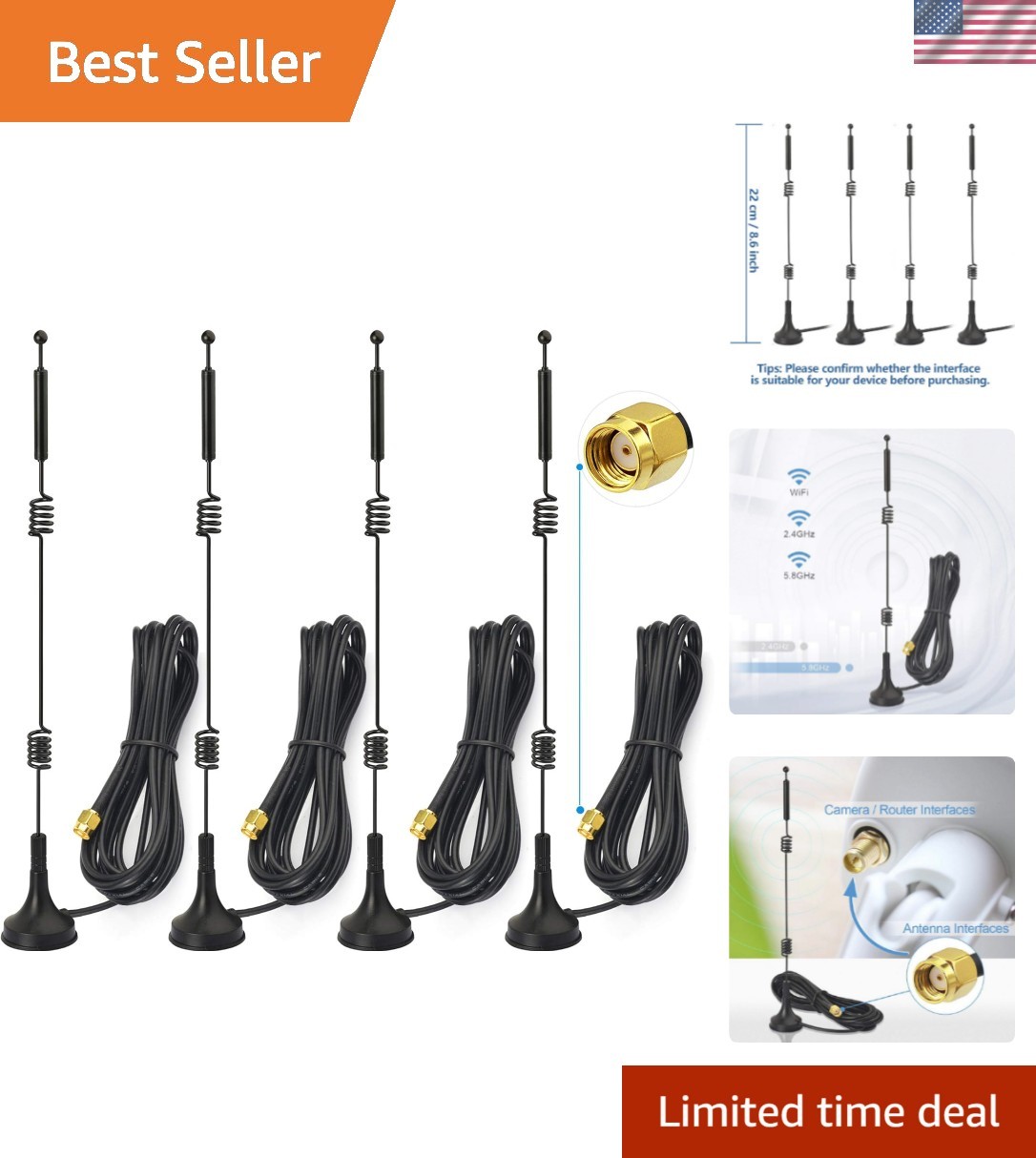 Reliable 4-Pack Dual Band WiFi Antennas 9dBi - Perfect for Routers & Drones