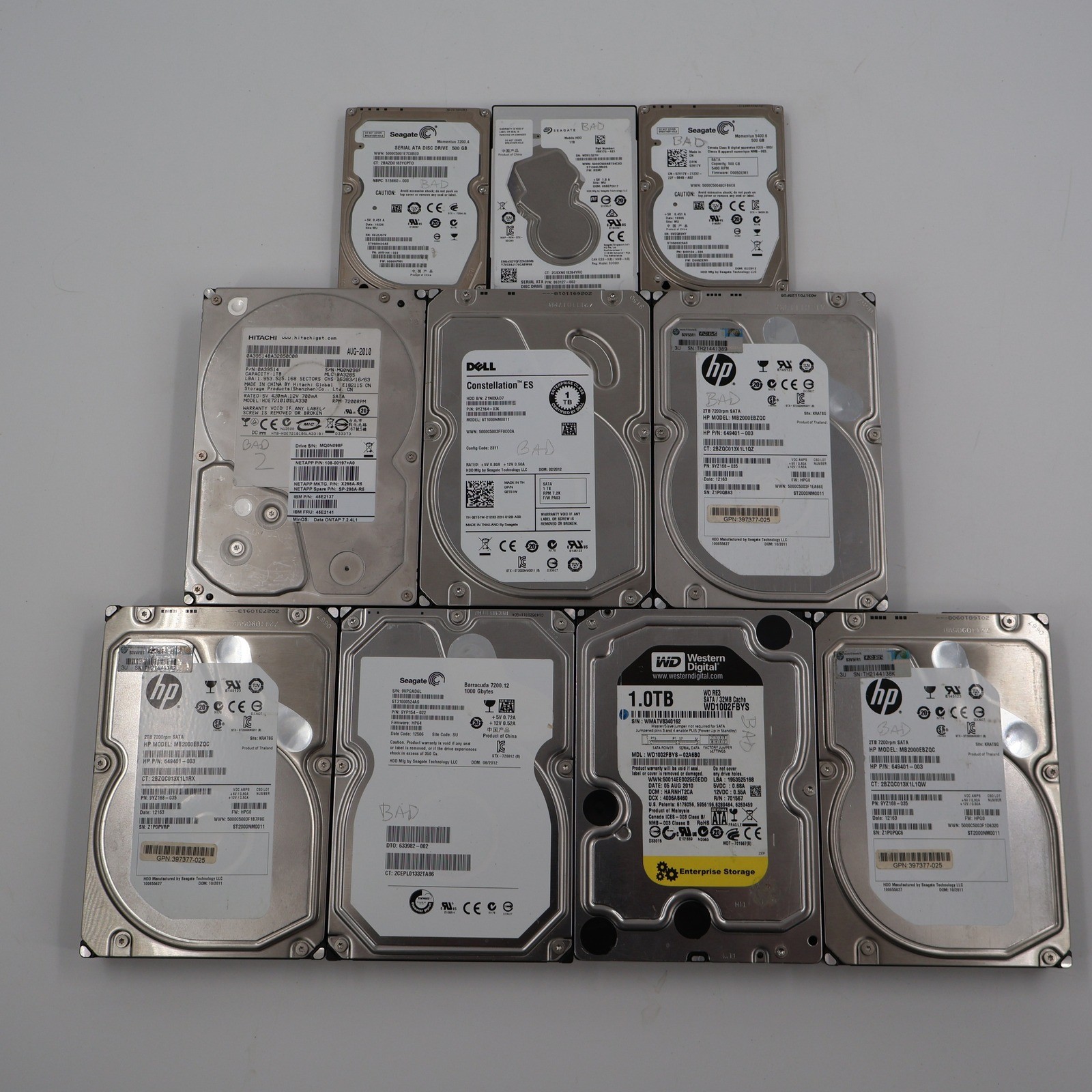 Mixed Hard Drive Lot 10 Units HP Seagate WD Hitachi Dell 500GB-2TB Untested