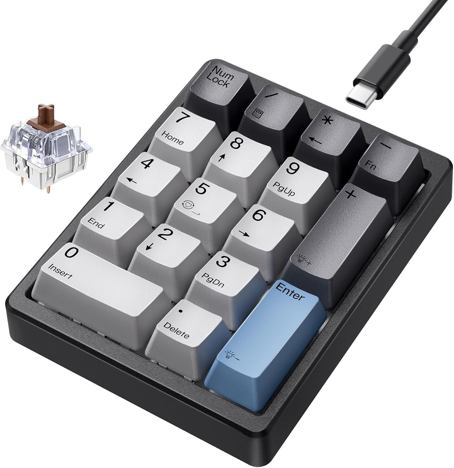 KN17 Wired Mechanical Number Pad- 17 Keys Hot Swappable Numpad with White Backli