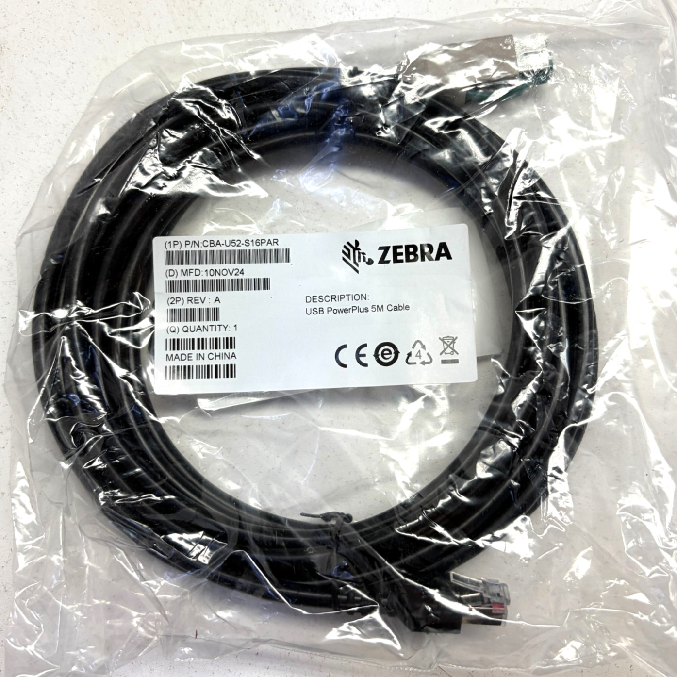 Zebra CBA-U52-S16PAR Powerplus USB Cable 5M/16ft