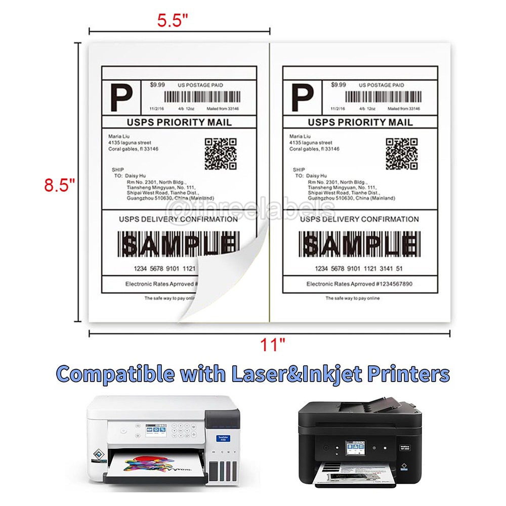 400 Shipping Labels 8.5" x 5.5" Half Sheets Blank Self Adhesive 2 Per Sheet USA