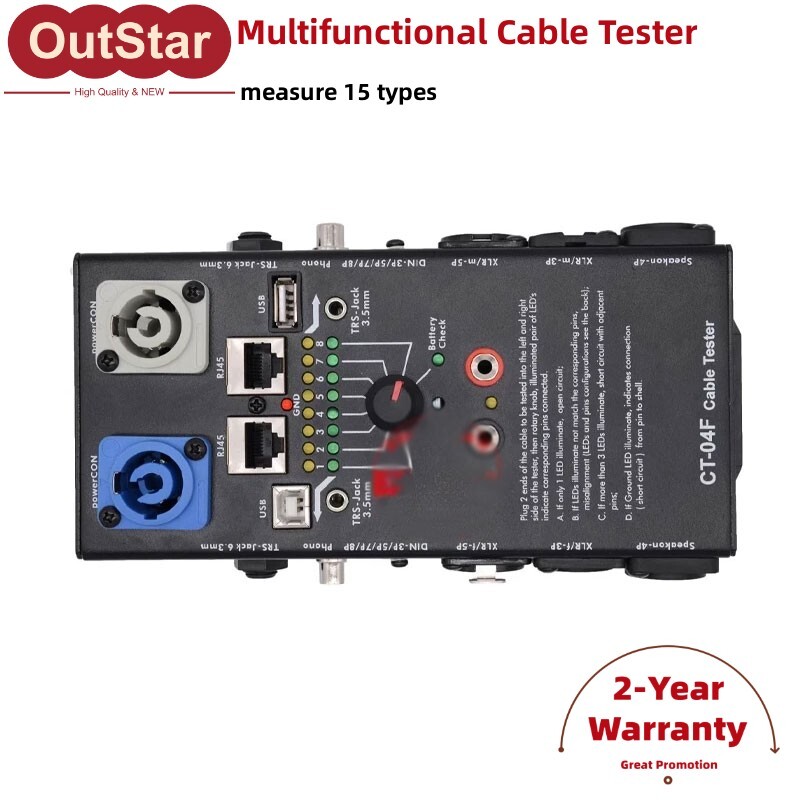 CT-04F Audio Cable Tester RJ45 Cable Tester (Measures 15 Types) for PowerCON