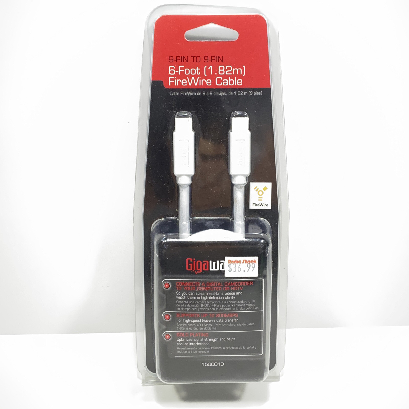 RadioShack GIGAWARE 6 FOOT FIREWIRE CABLE 9-PIN TO 9-PIN 1500010