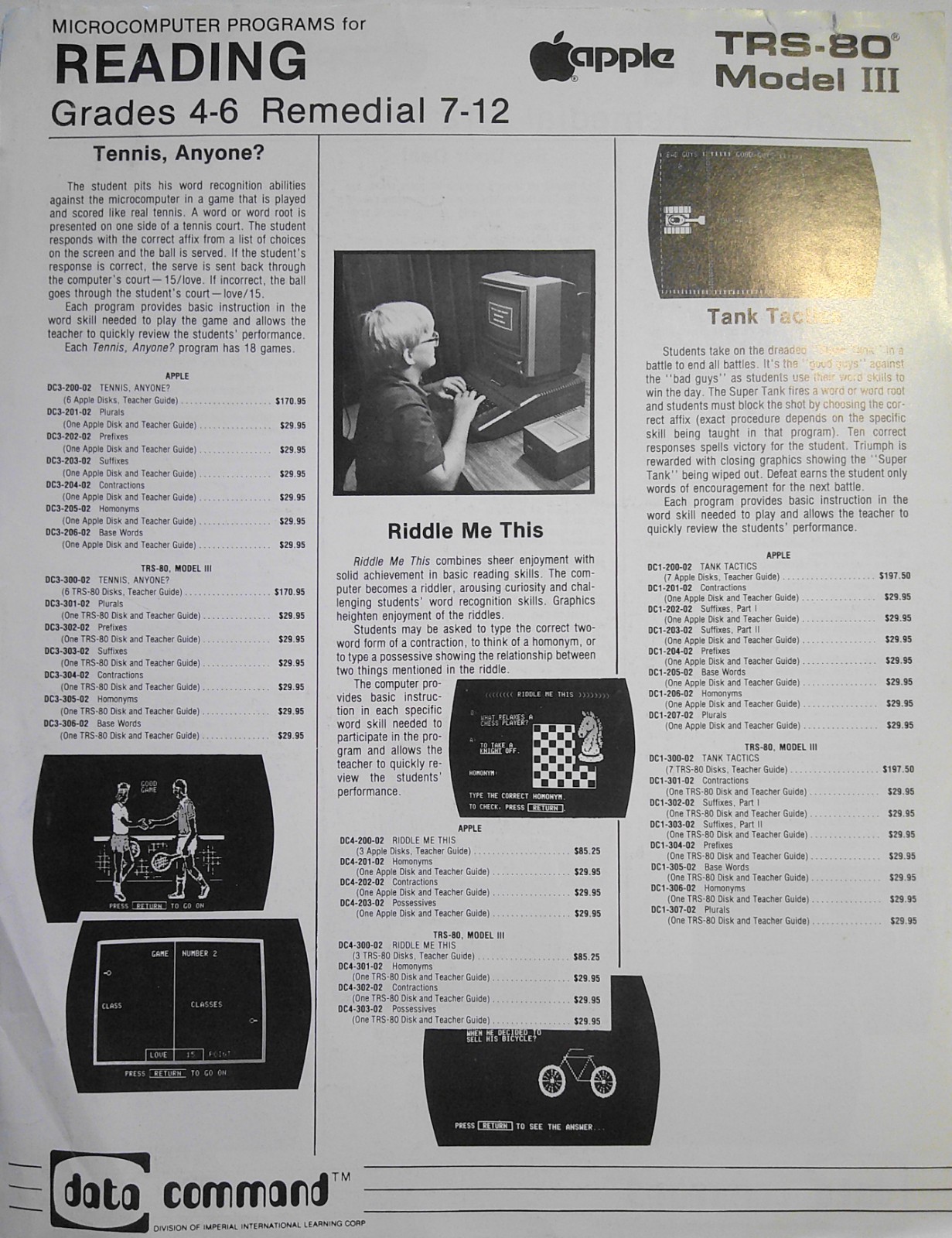 [1982] Microcomputer Programs for Reading, on Apple & TRS-80  Model III - Flyer