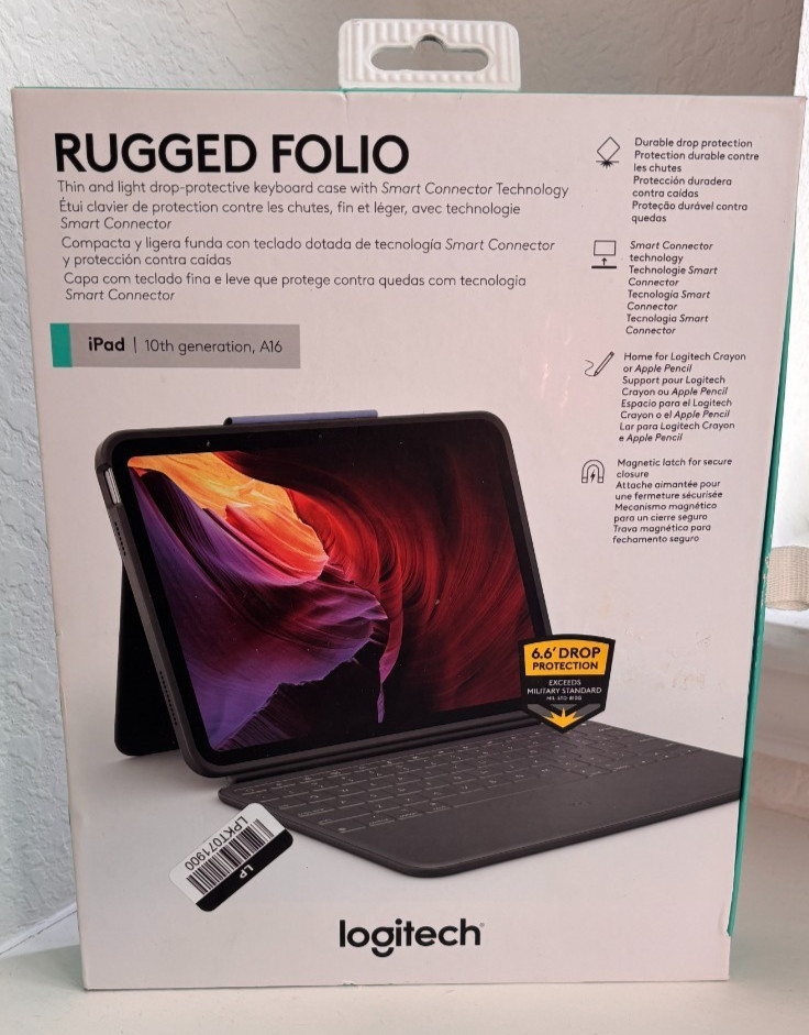Logitech Rugged Folio Keyboard Case iPad 10th Gen A16 Oxford Gray