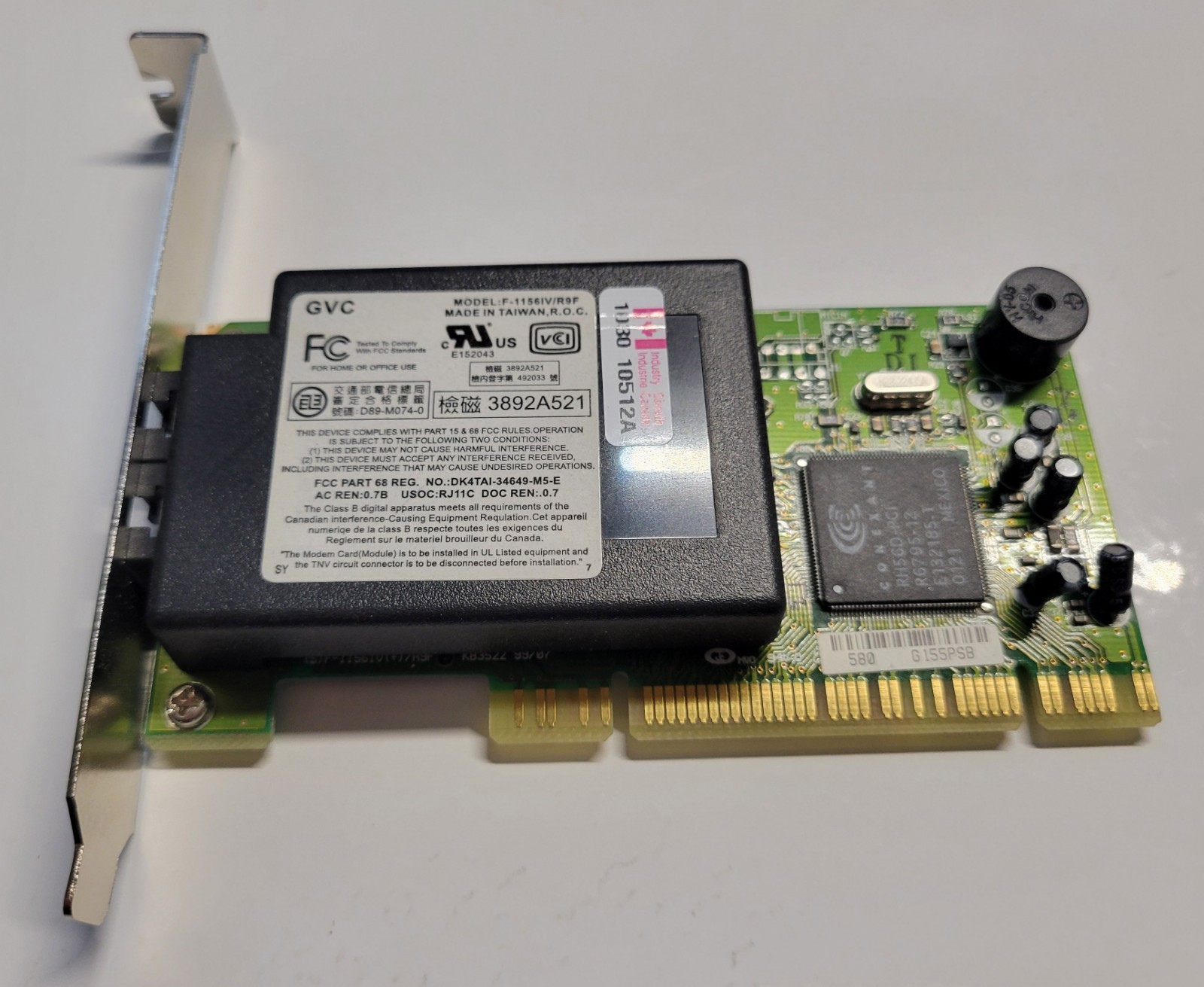 GVC 56K Internal PCI Phone-Fax Modem Card F-1156IV/R9F 079EKD