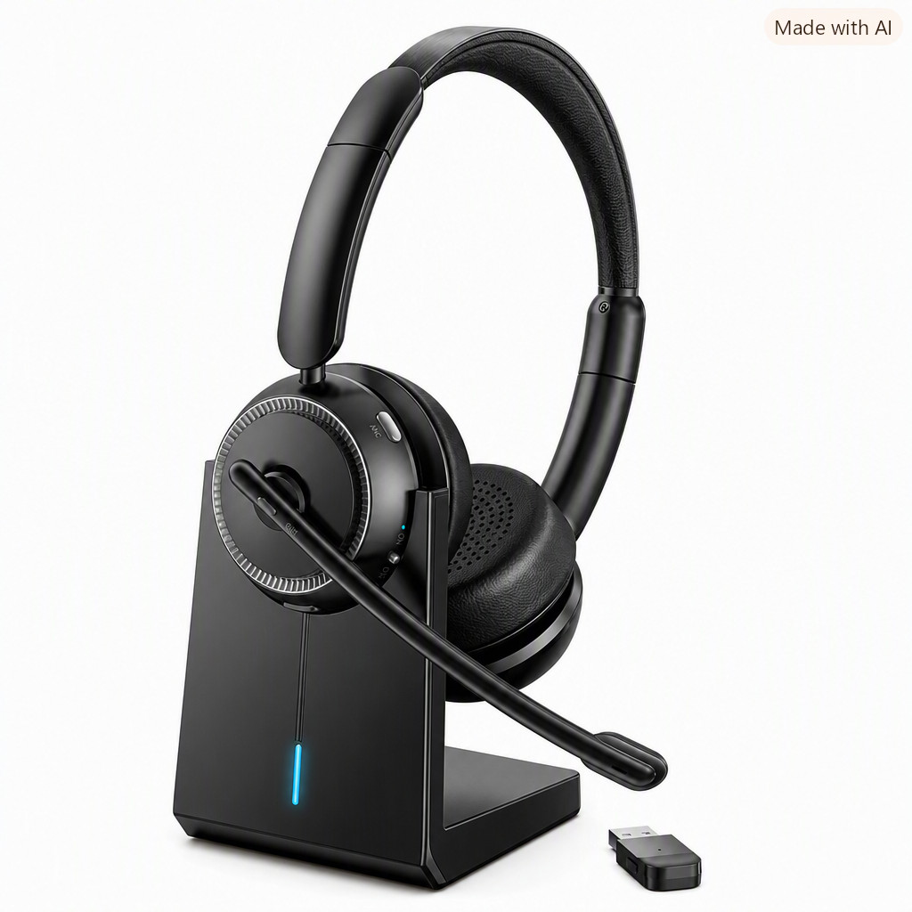 Angteela M112 Wireless Headset ANC ENC Bluetooth Headset w/ Mic & USB Dongle