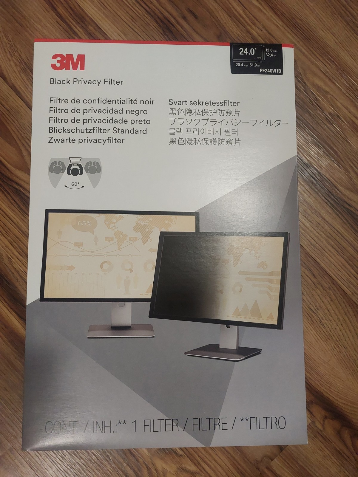 3M PF240W1B 24" Widescreen computer Monitor Desktop LCD Black Privacy Filter