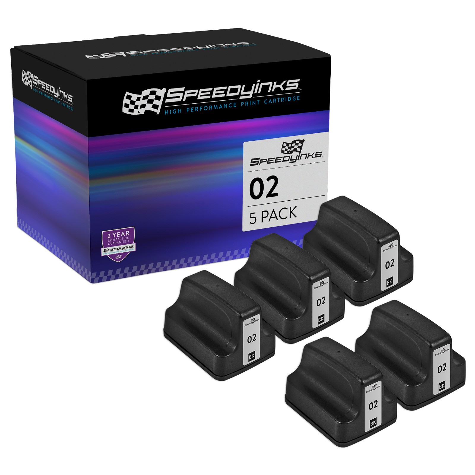 SPEEDY 5PK Replacements HP 02 Ink Cartridge C8721WN Black PhotoSmart C5180 C6180