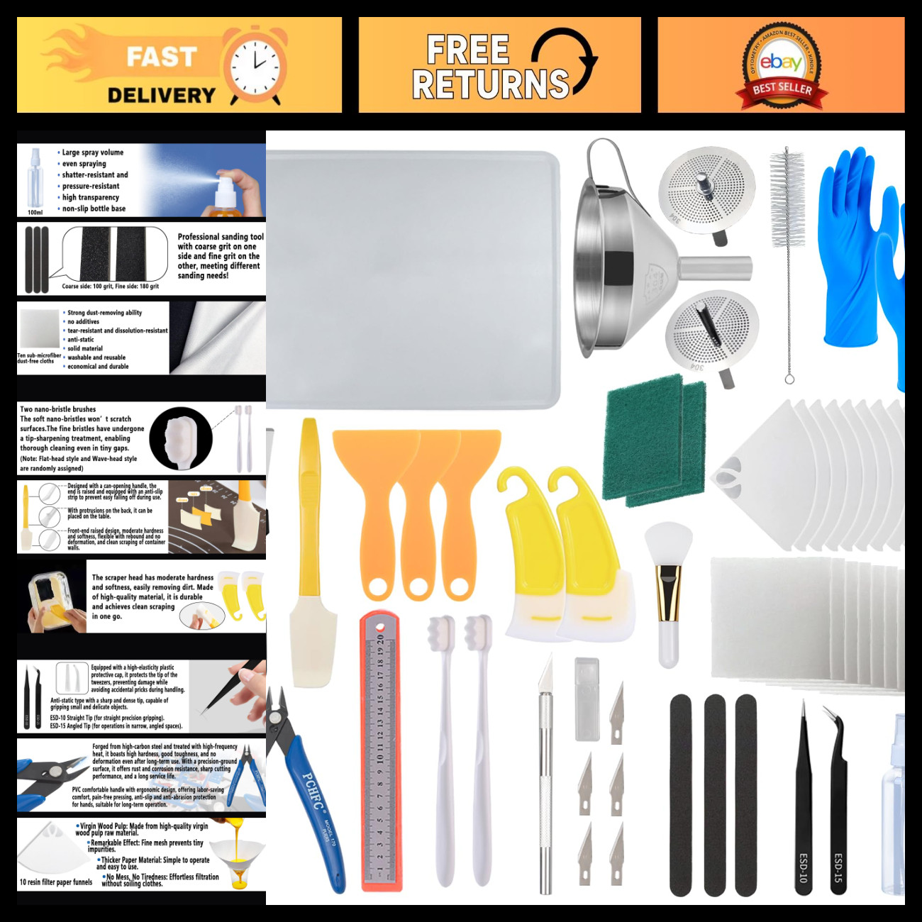 52 Pcs 3D Printing Resin Tool Kit - Stainless Steel Filter, Scraper, Tweezers &