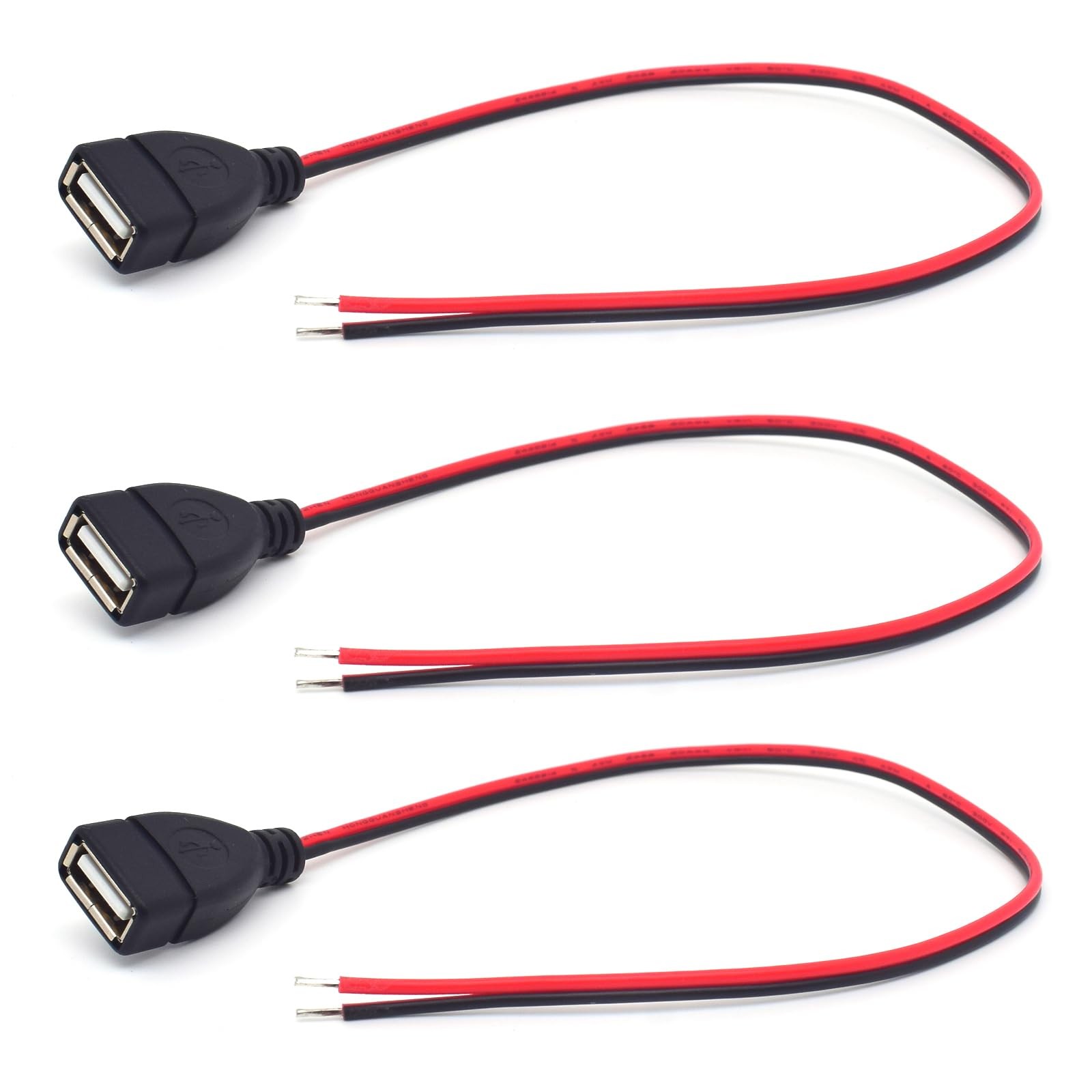 EAHOSUCC 20AWG USB Female Pigtail 2 Wire, 3PCS 0.3M/1FT 0.3M/1FT, Black