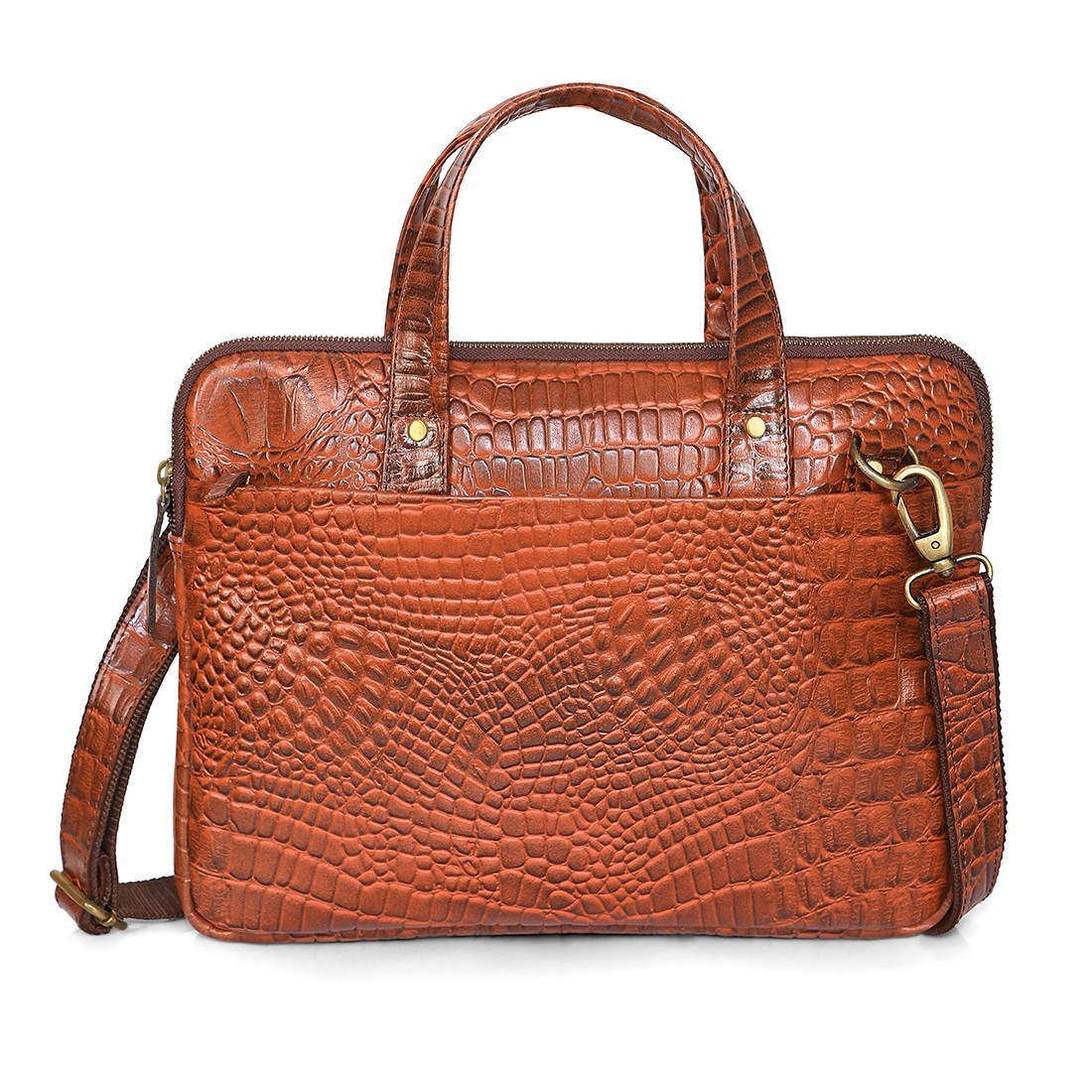 Crocodile Embossed  Leather sleek Laptop Bag  Handmade Business Briefcase Office