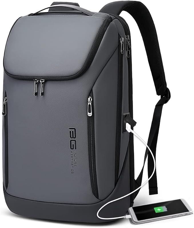 BANGE Business Smart Backpack Waterproof 15.6in Laptop USB Port, Gray