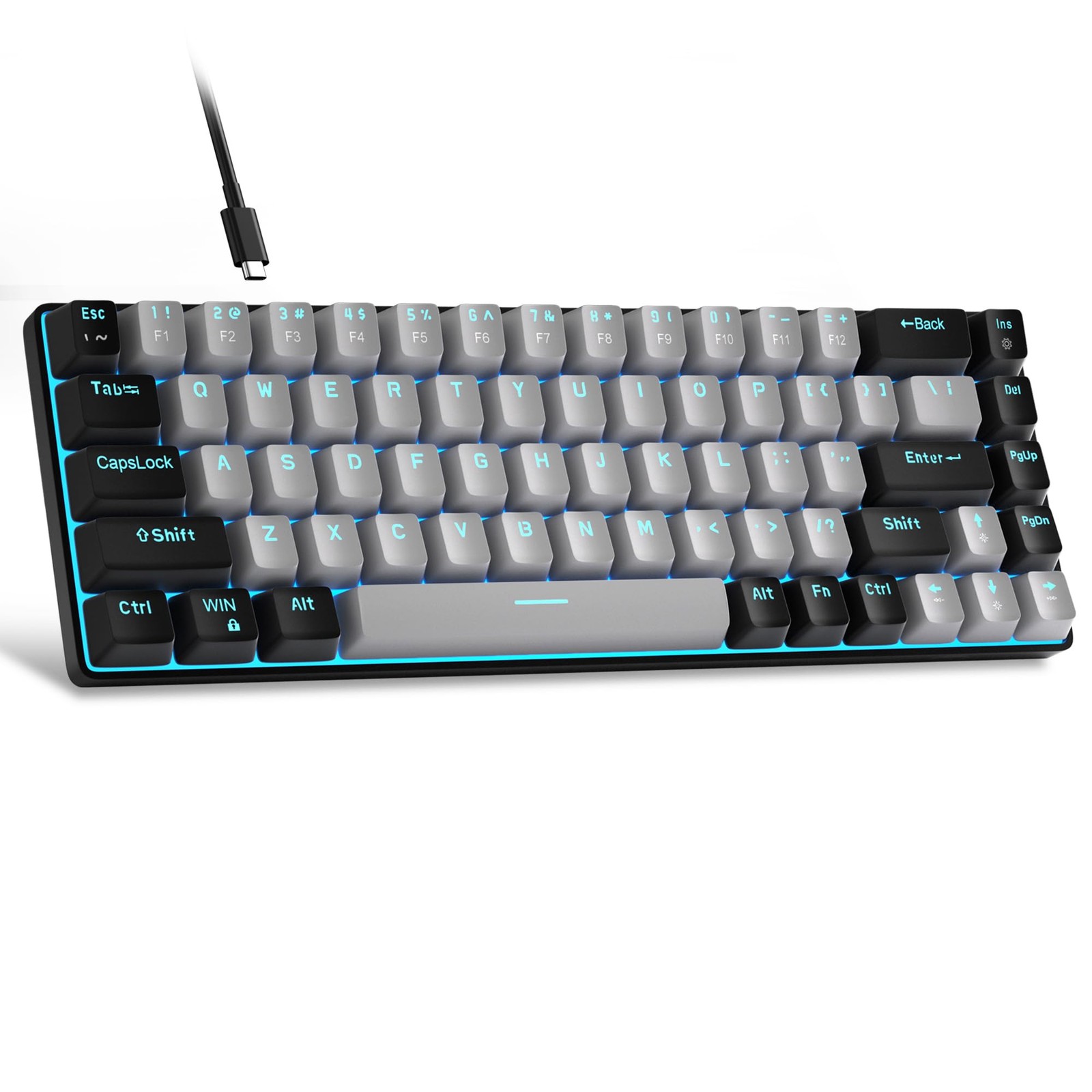 60% Mechanical Gaming Keyboard, LED Backlit, 68 Keys, Blue Switch, Wired,
