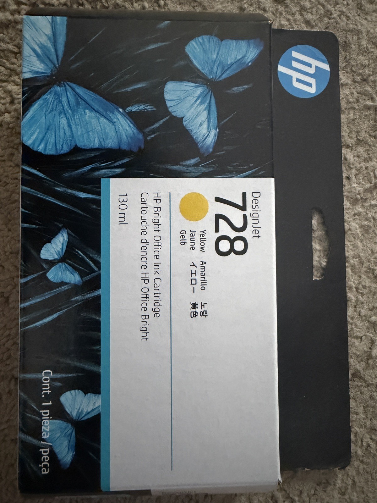 Genuine HP 728 Yellow 130ml DesignJet Ink Cartridge (F9J65A) - Sealed (2026 Exp)