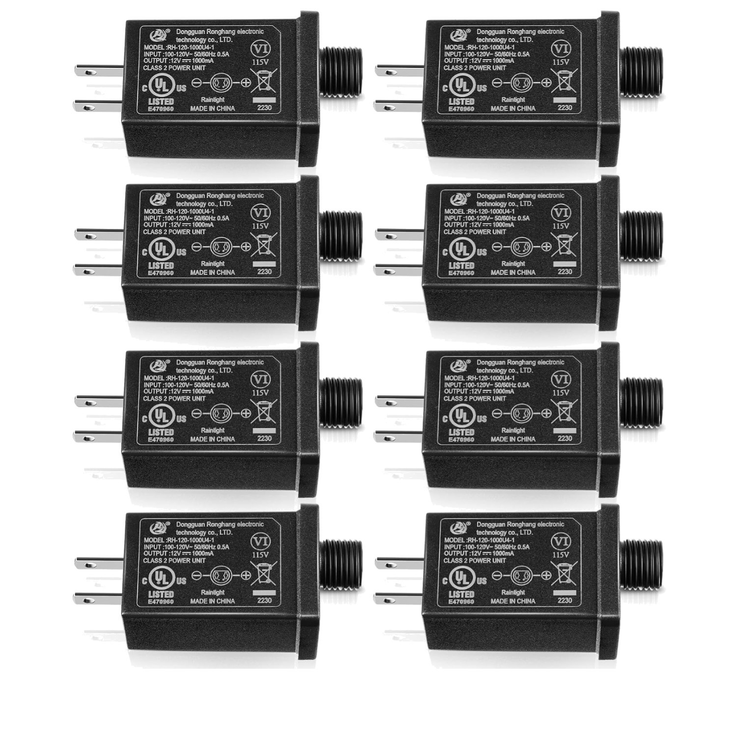8 Pcs 12V 1A Replacement Yard Inflatable Adapter, Class 2 Power Supply