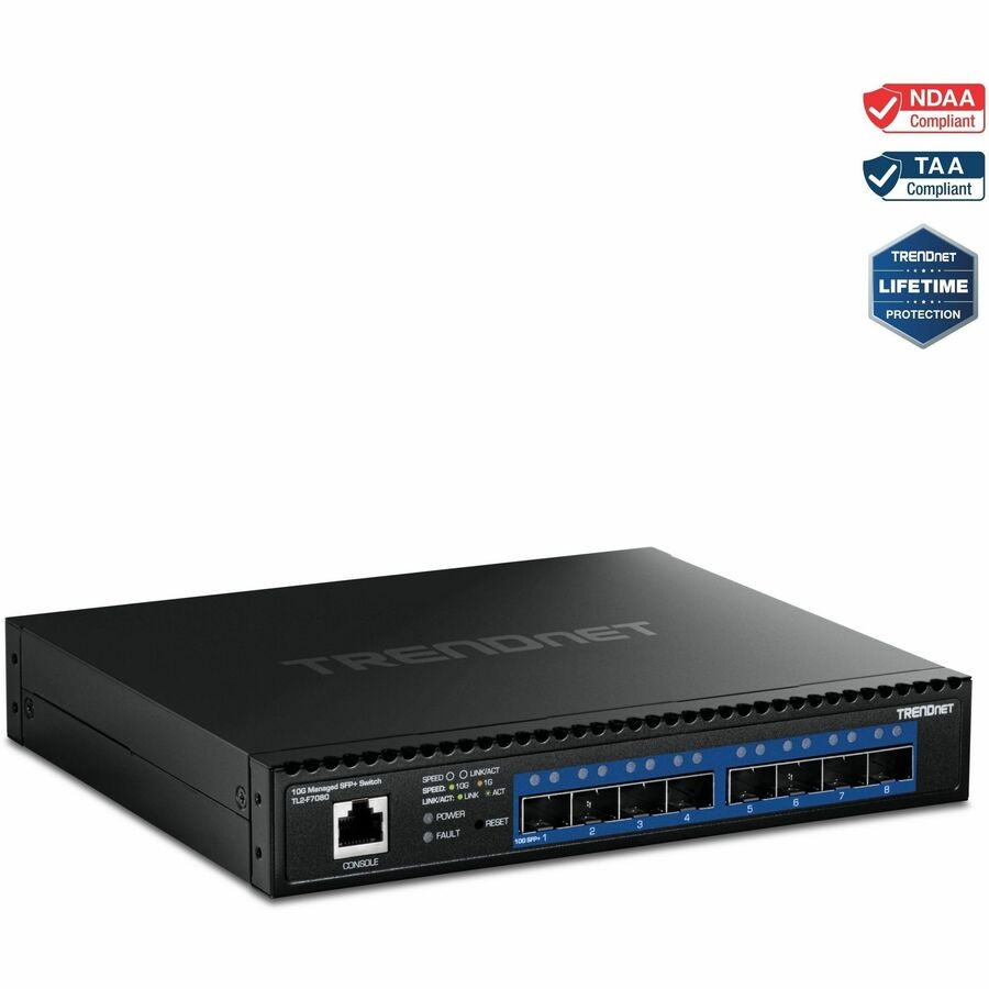 TRENDnet 8-Port 10G Layer 2 Managed SFP+ Switch TL2-F7080 8 x 10G SFP+ Ports