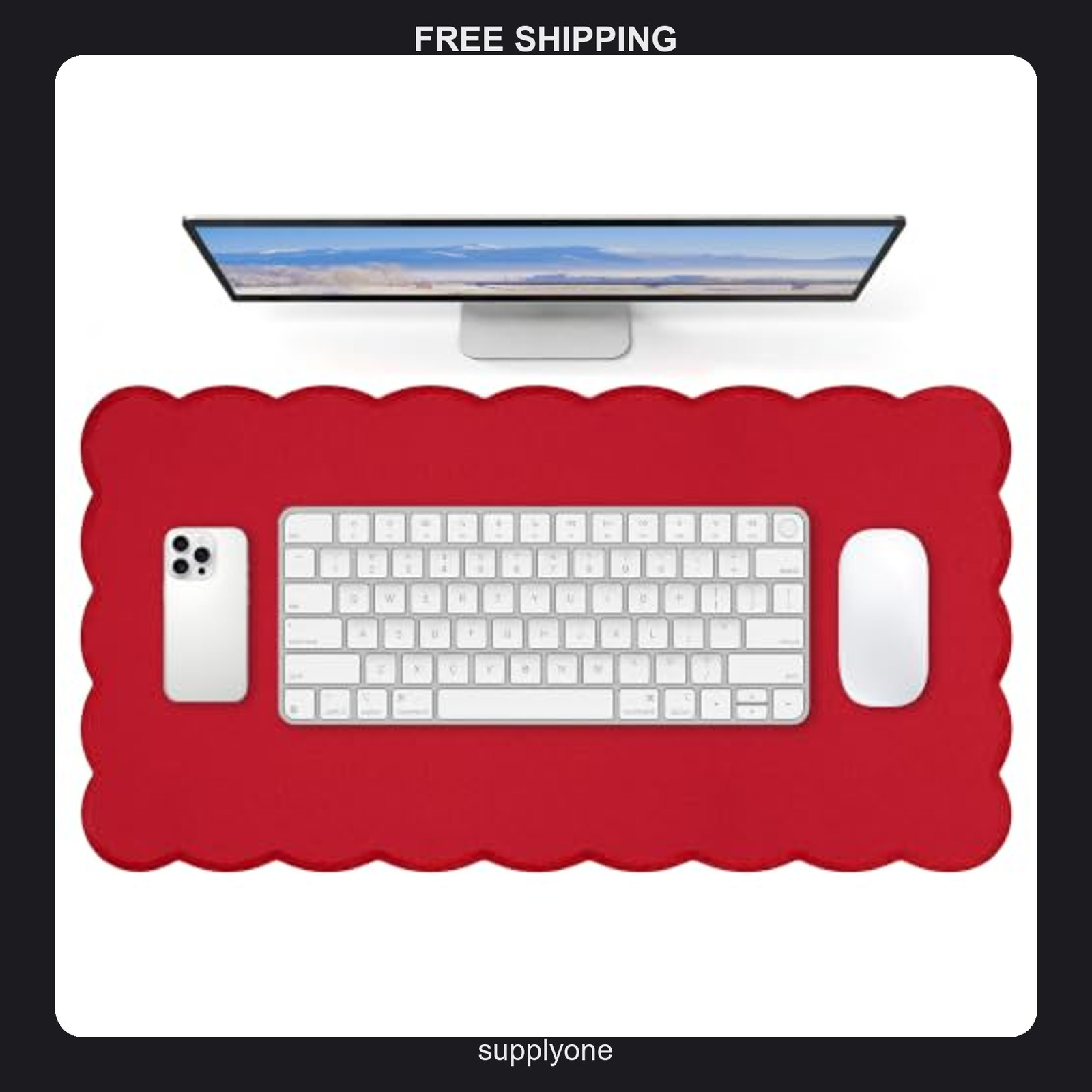 FRYXT Large Desk Pad, 23.6 x 11.8 Inch Non-Slip Rubber Mouse Mat - Cherry Red