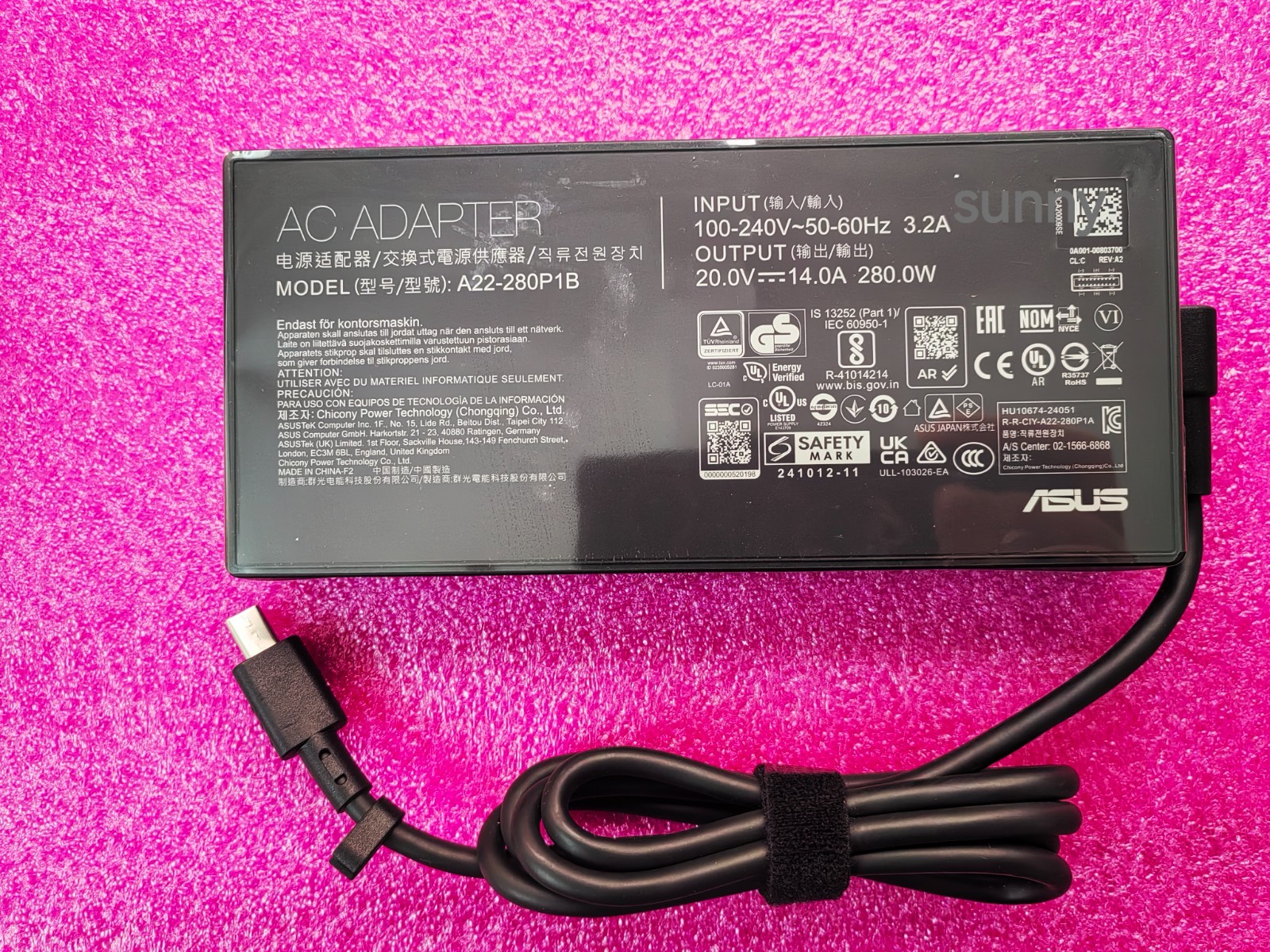 20V14A A22-280P1B For ASUS ROG Zephyrus G16(2026) GU606AW Rectangle 280W Genuine