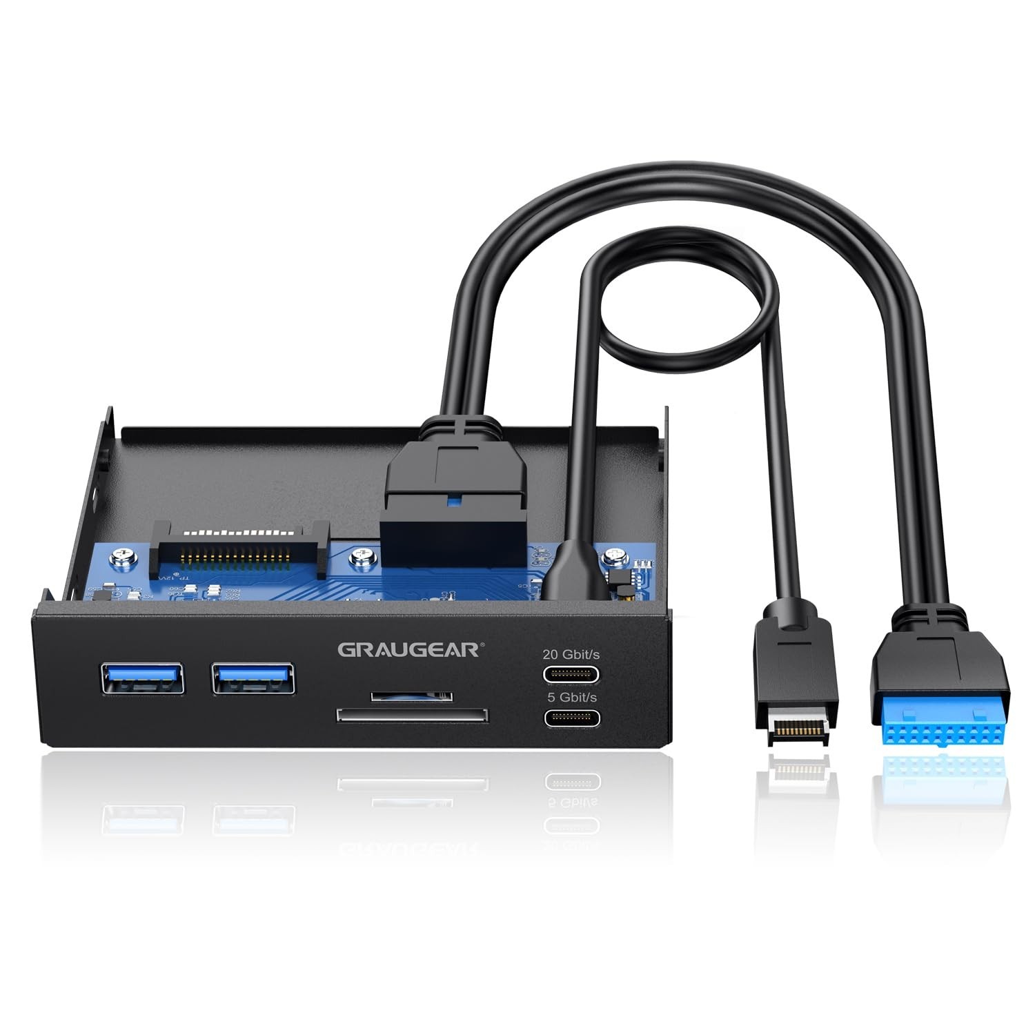 3.5" Front Panel USB C Hub, SD/microSD Card Reader, 20Gbps USB 3.2 Gen 2x2, SATA