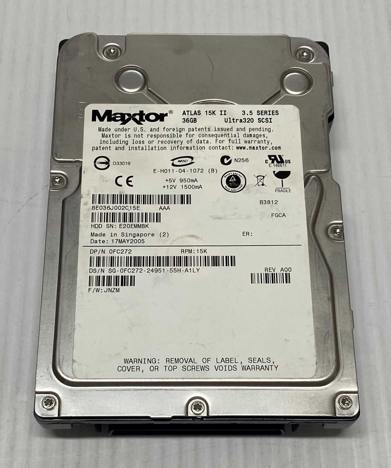 0FC272 FC272 Maxtor ATLAS Dell 36GB 15k RPM 3.5'' SCSI Ultra320 HDD Hard Drive