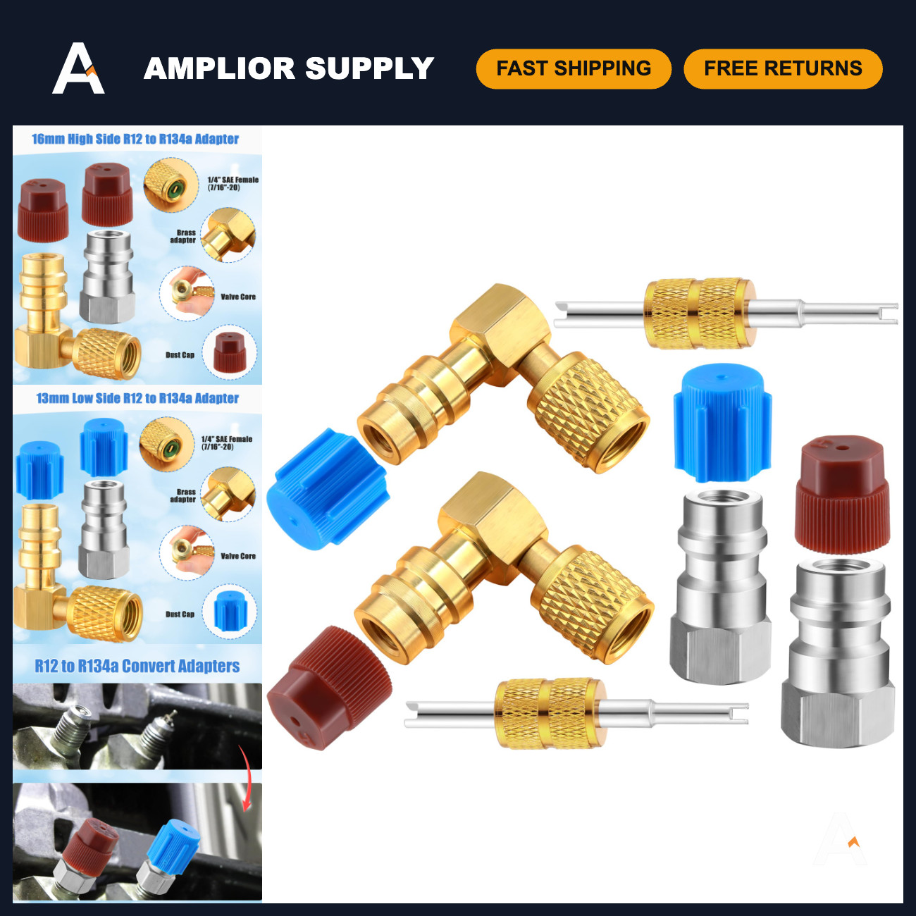R12 to R134A Conversion Kit Adapter Fittings - Gold & Silver, HVAC AC Upgrade
